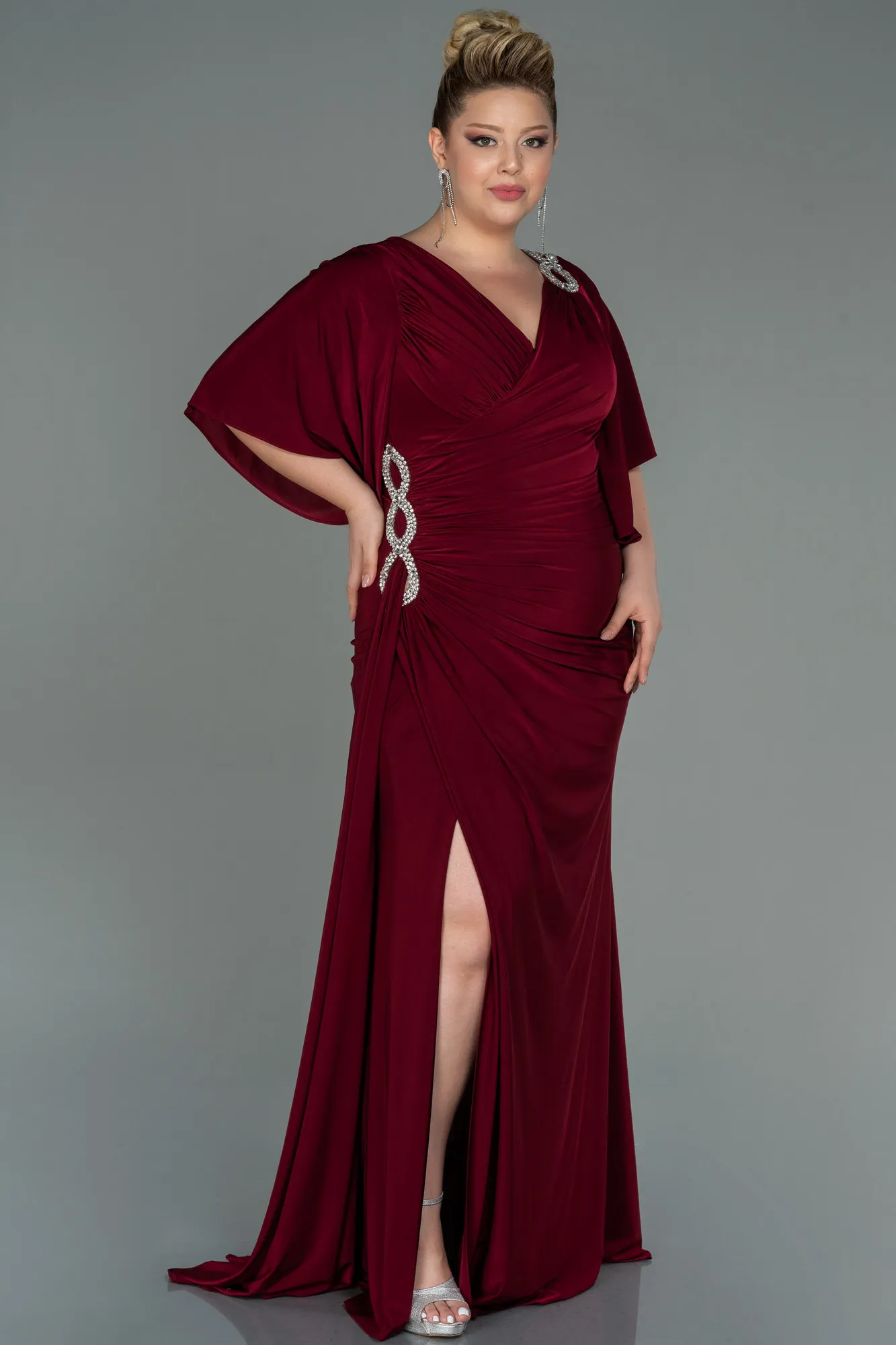 Burgundy-Long Plus Size Evening Dress ABU3173