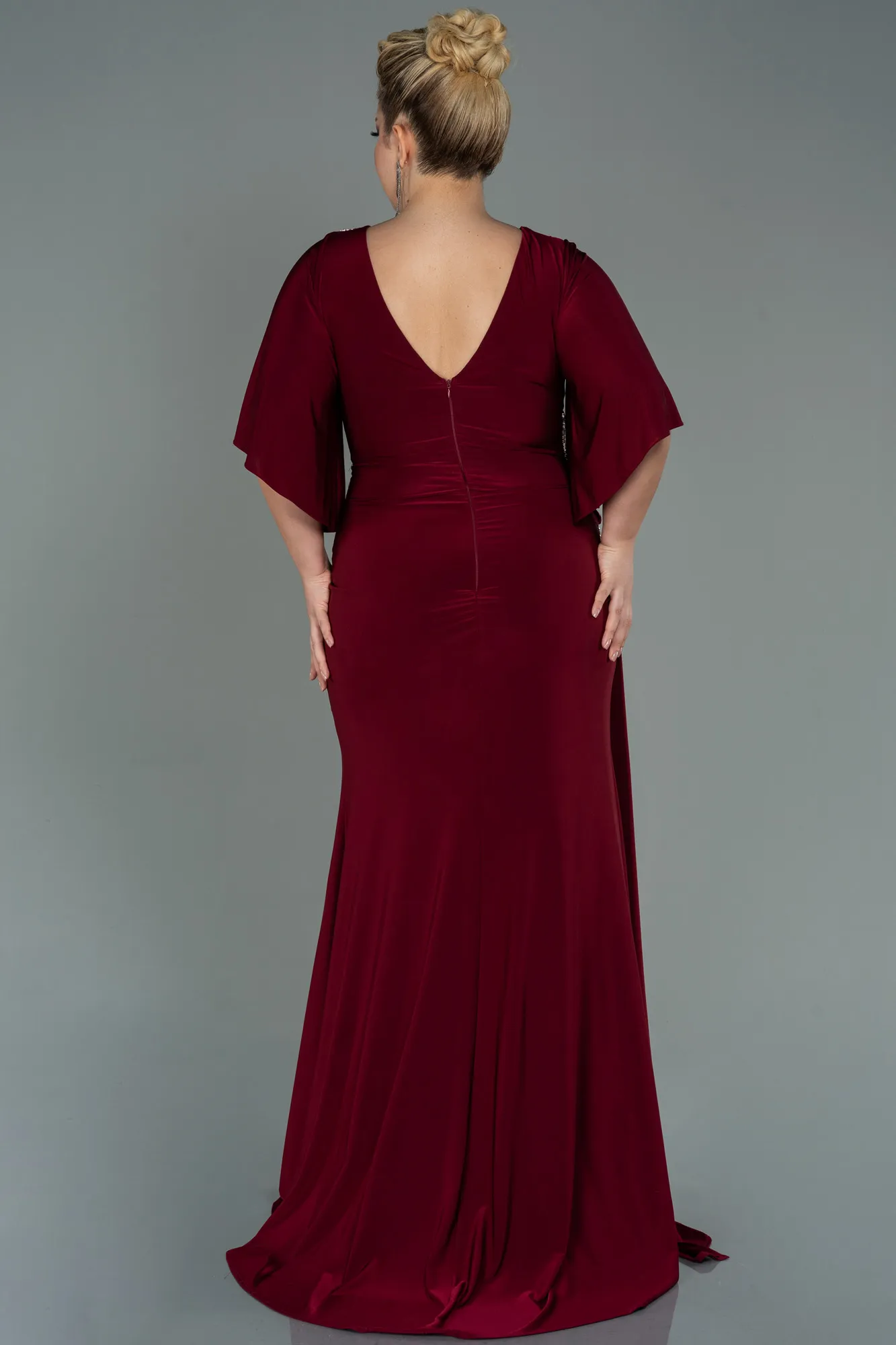 Burgundy-Long Plus Size Evening Dress ABU3173