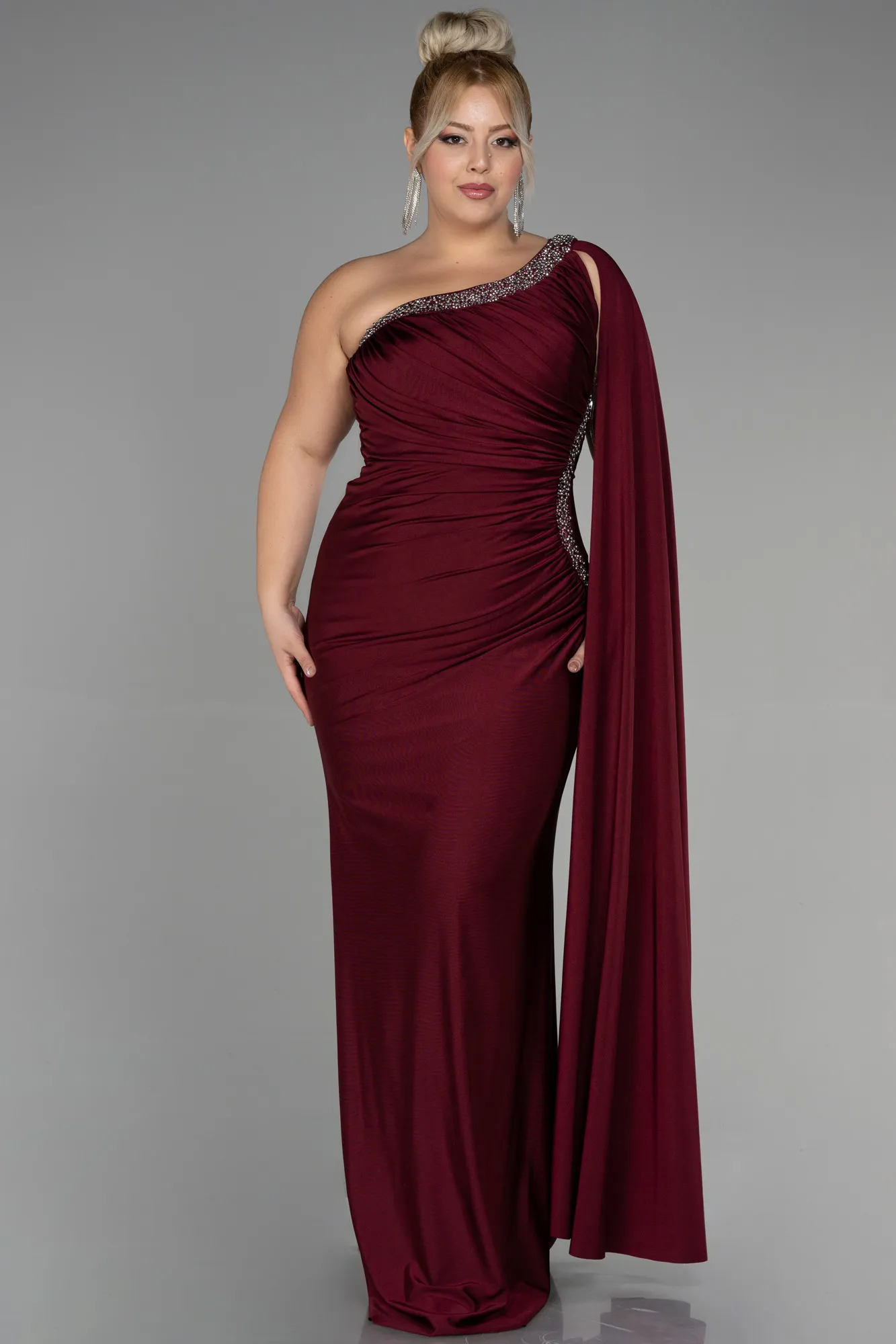 Burgundy-Long Plus Size Evening Dress ABU3260