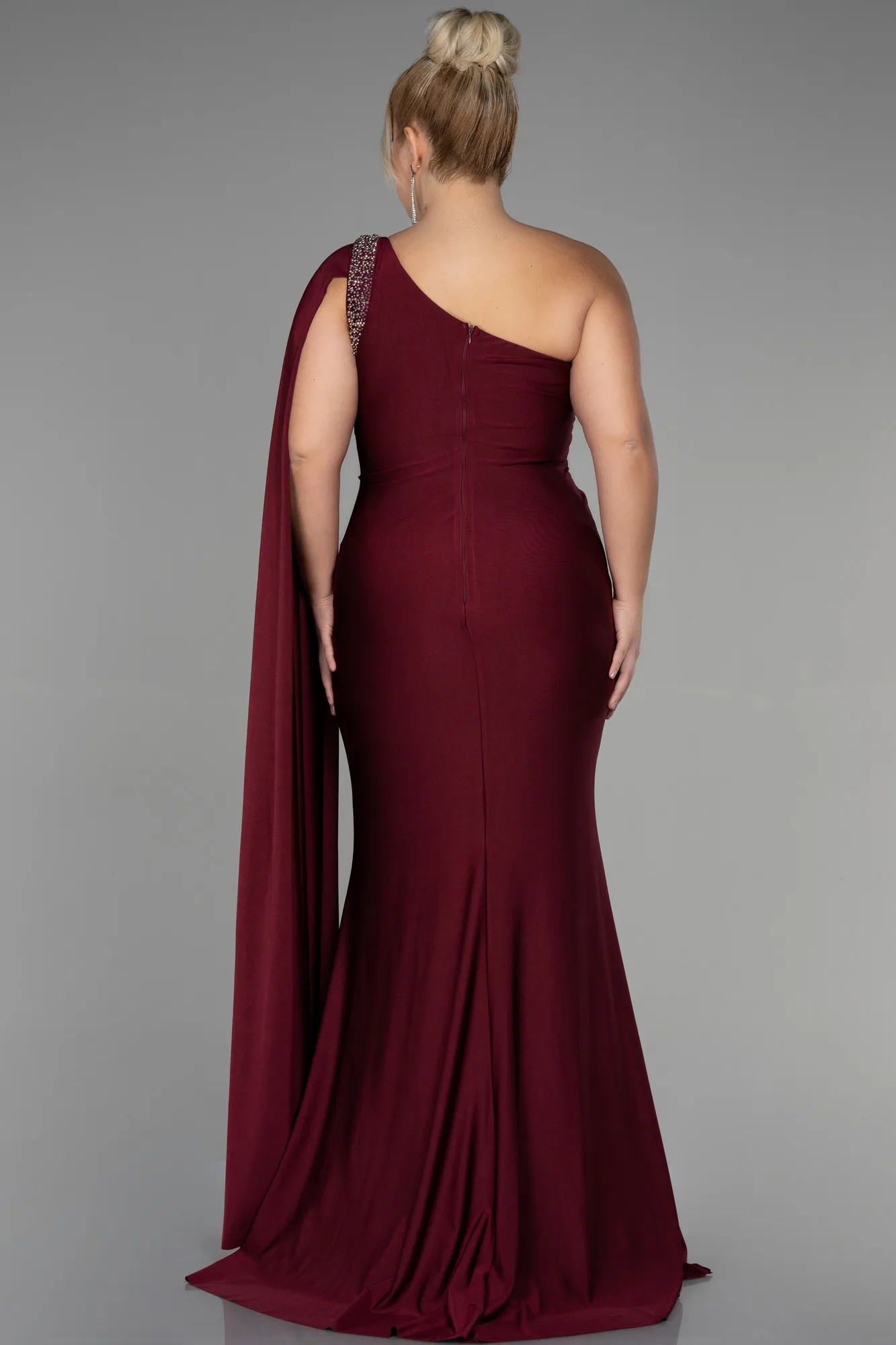 Burgundy-Long Plus Size Evening Dress ABU3260