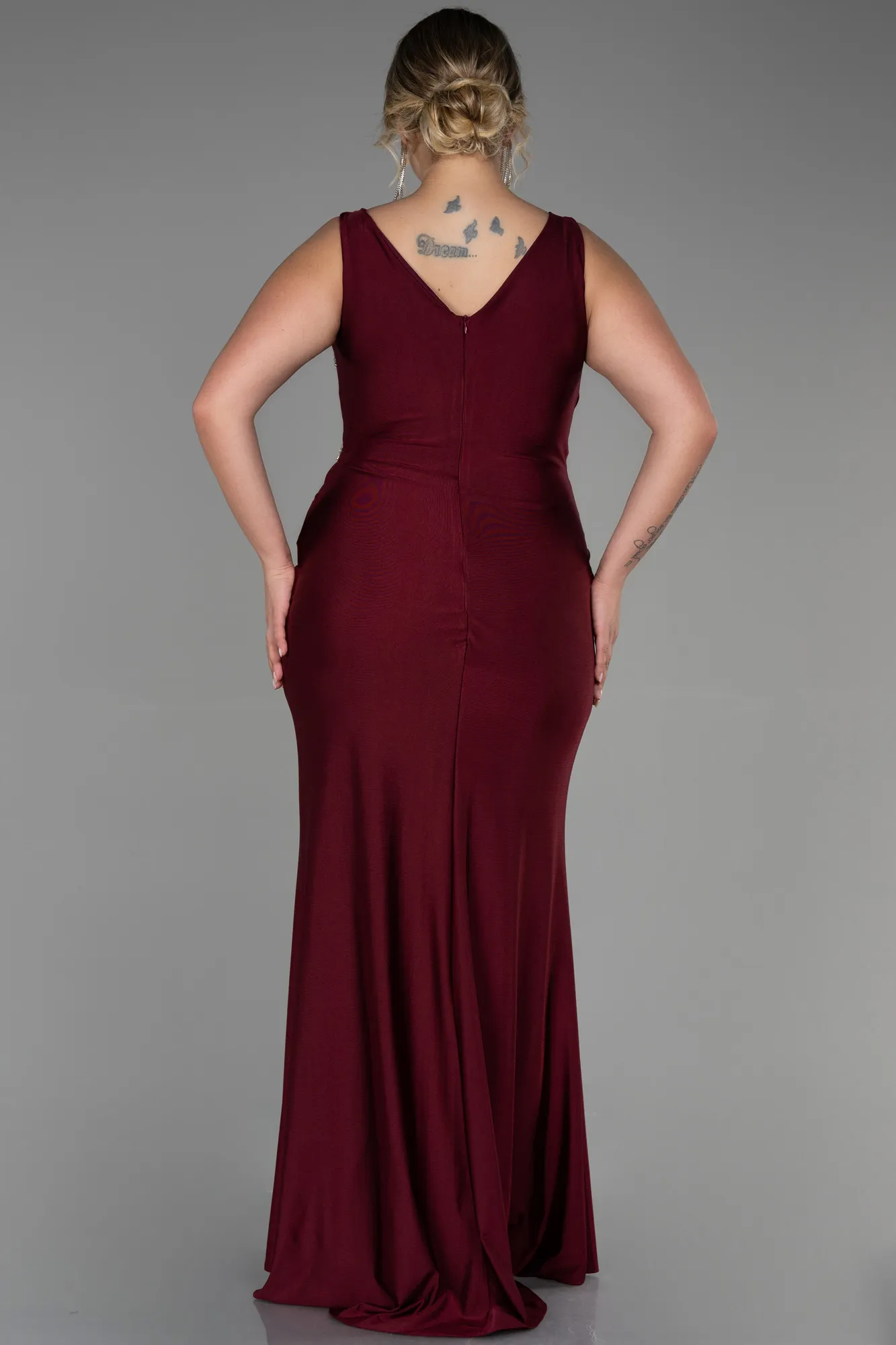 Burgundy-Long Plus Size Evening Dress ABU3271