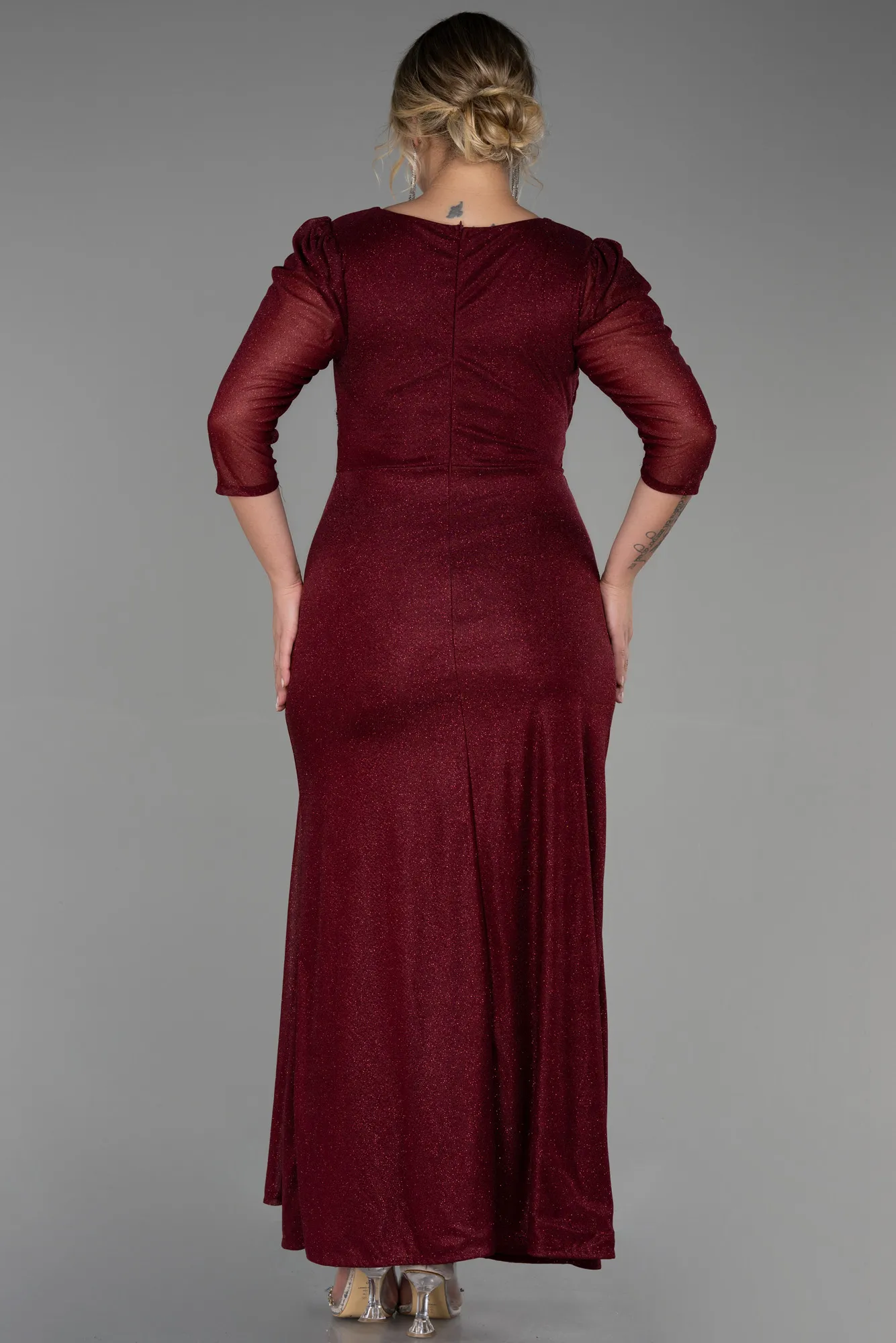 Burgundy-Long Plus Size Evening Dress ABU3279