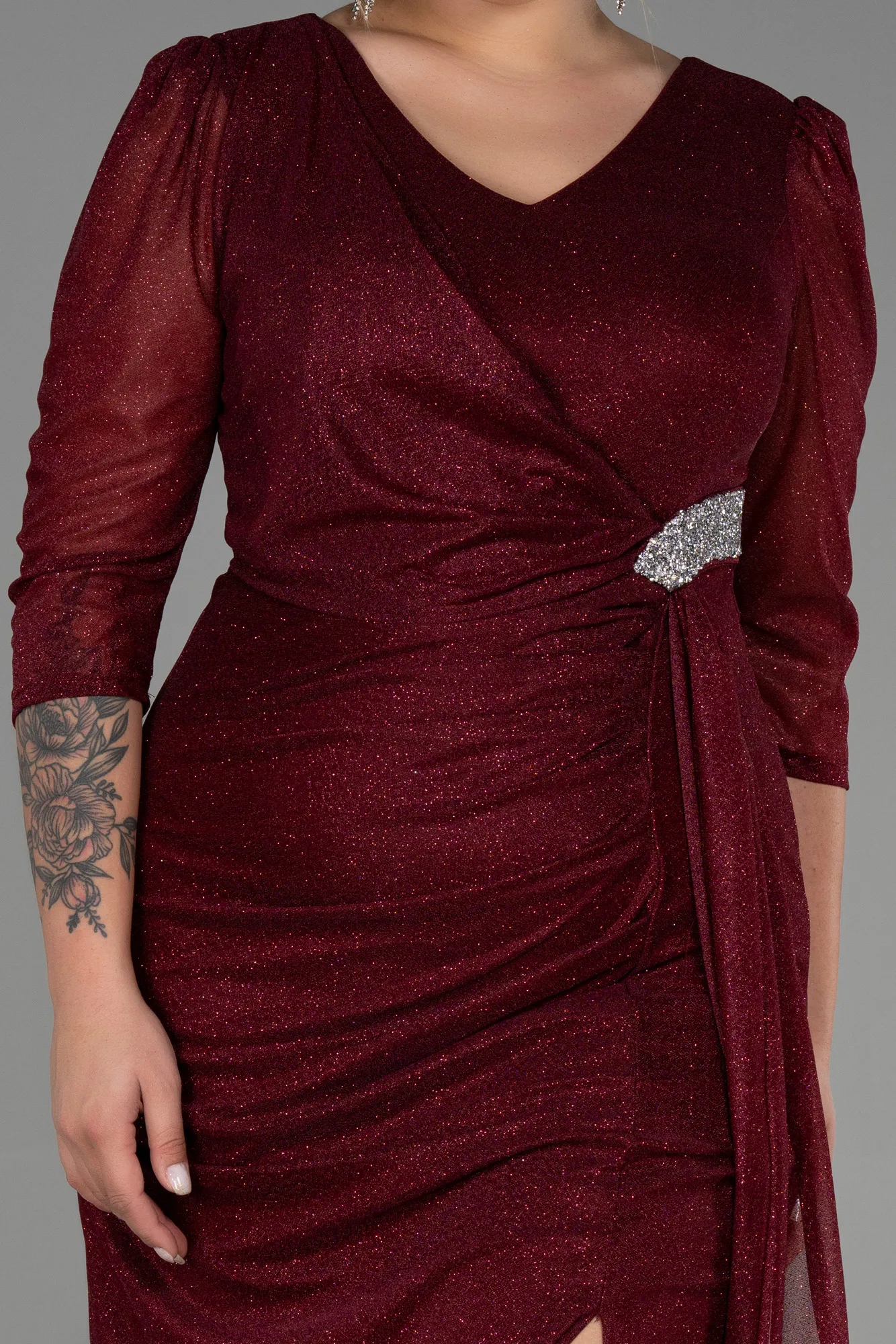 Burgundy-Long Plus Size Evening Dress ABU3279