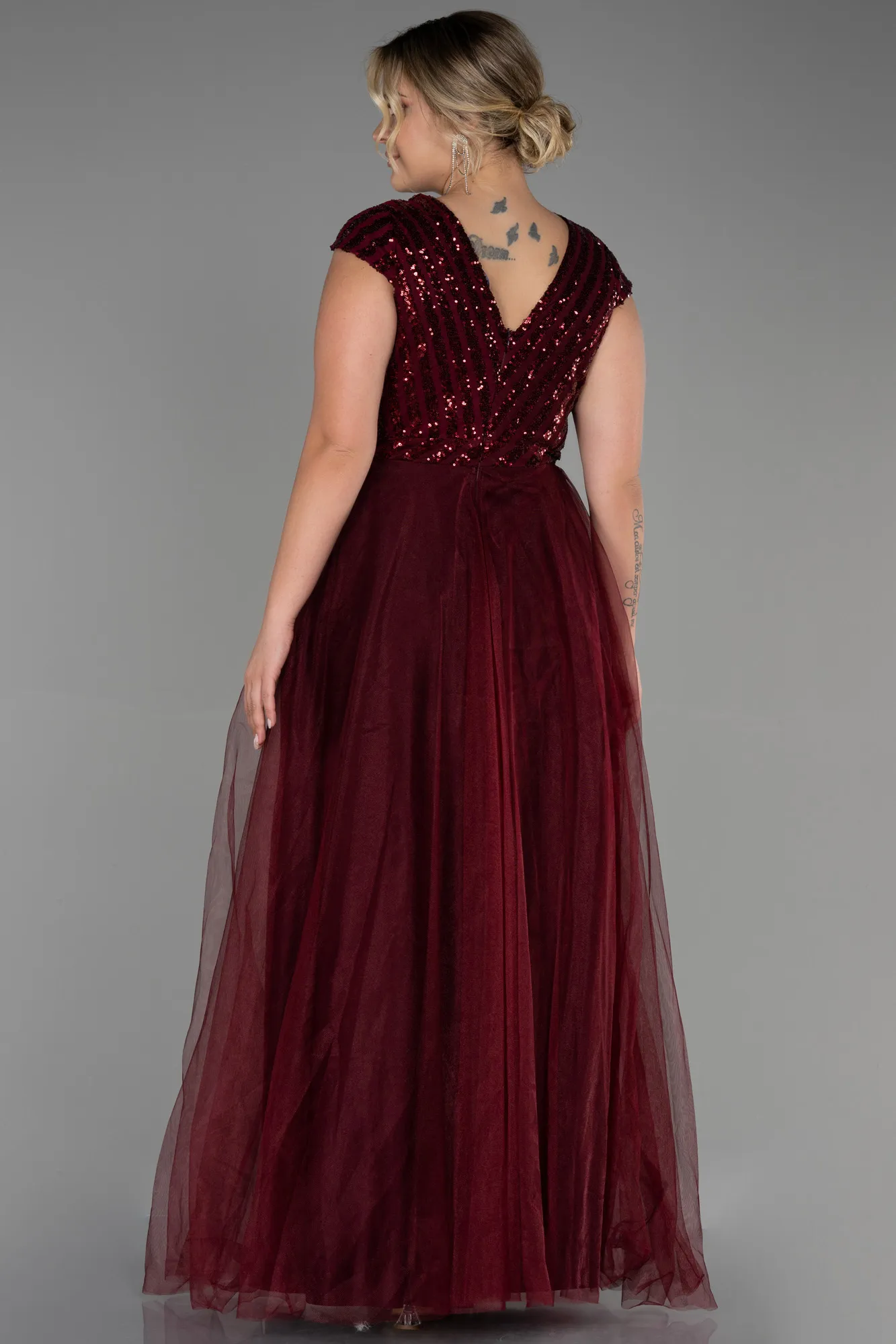 Burgundy-Long Plus Size Evening Dress ABU3281