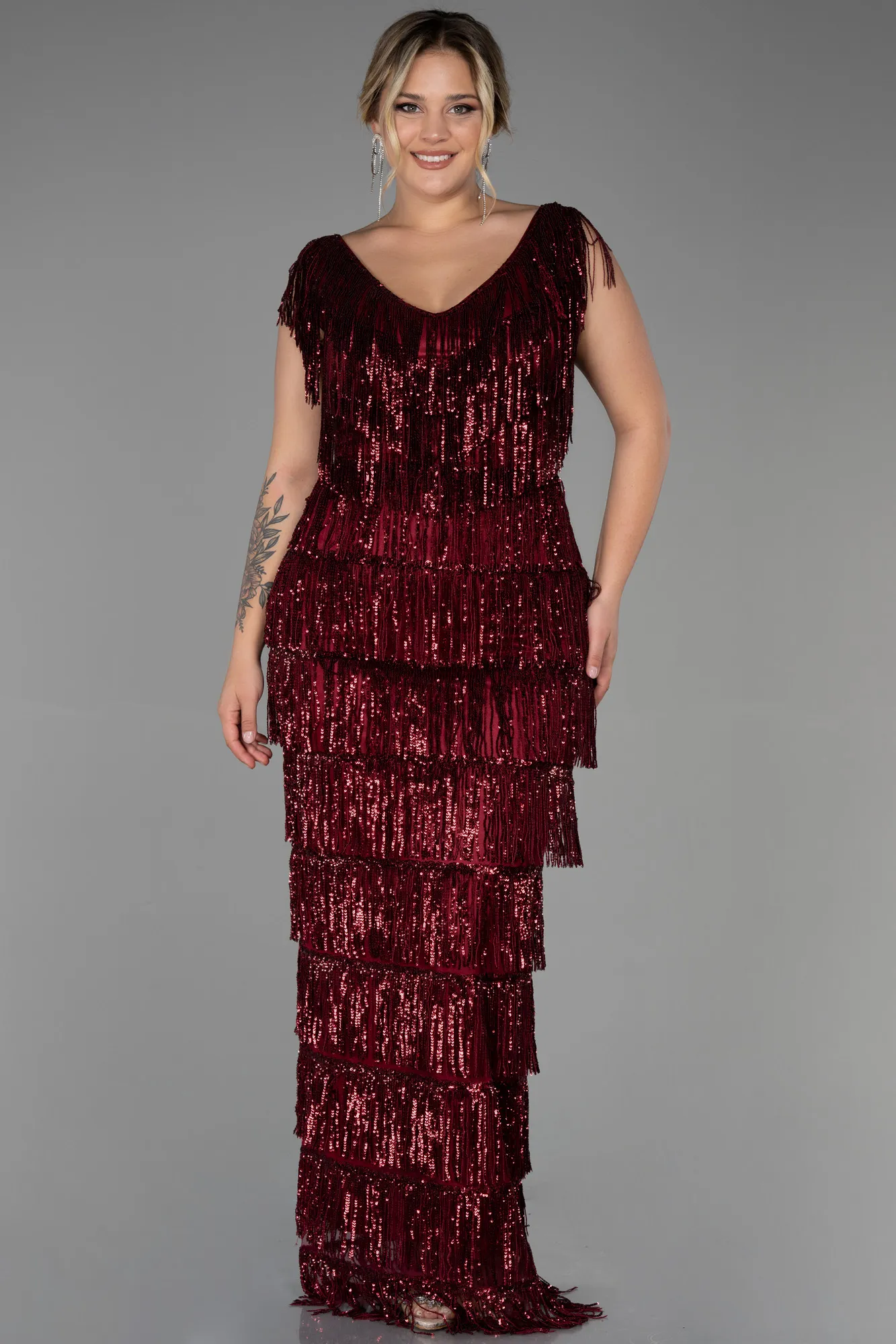 Burgundy-Long Plus Size Evening Dress ABU3320
