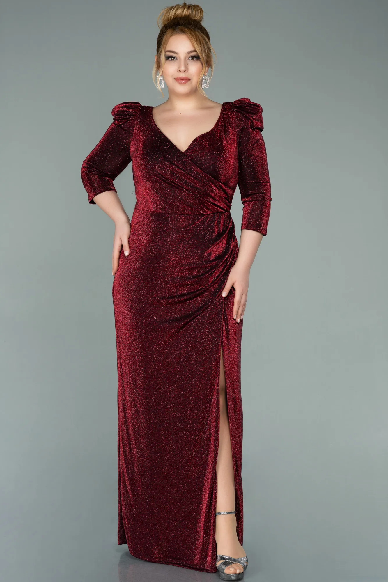 Burgundy-Long Plus Size Evening Dress ABU3444