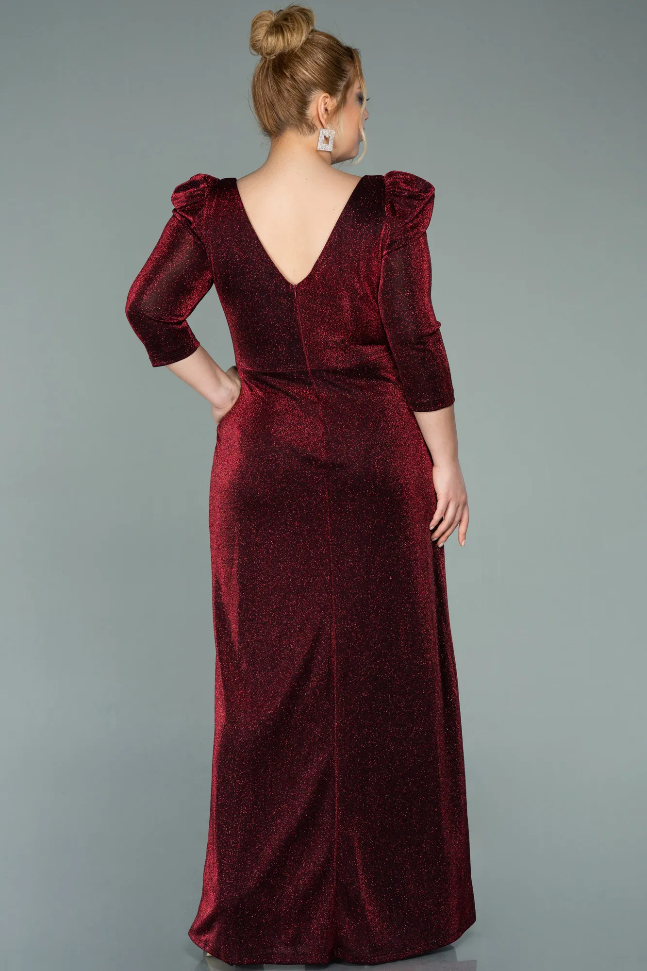 Burgundy-Long Plus Size Evening Dress ABU3444