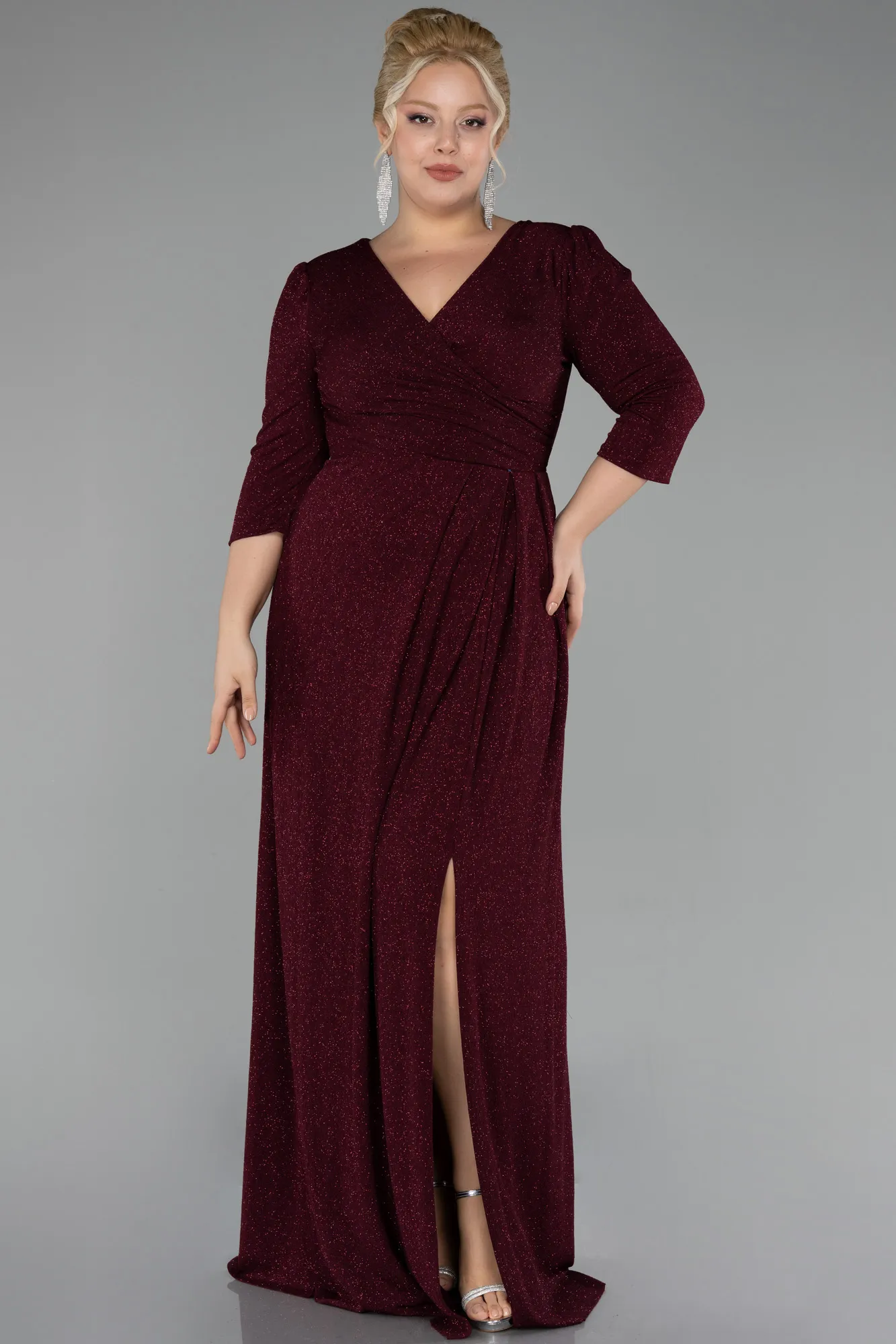 Burgundy-Long Plus Size Evening Dress ABU3504