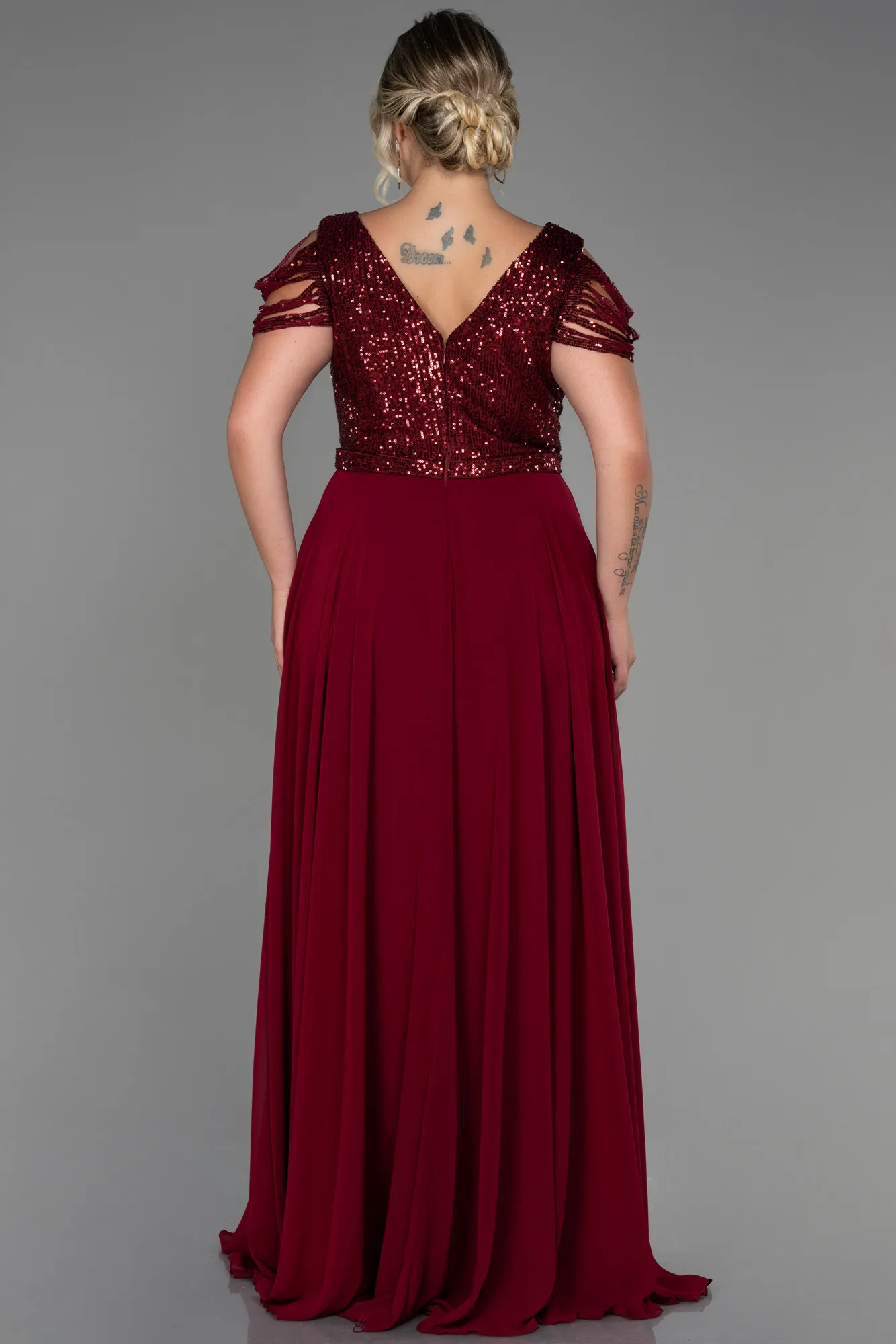 Burgundy-Long Plus Size Evening Dress ABU828