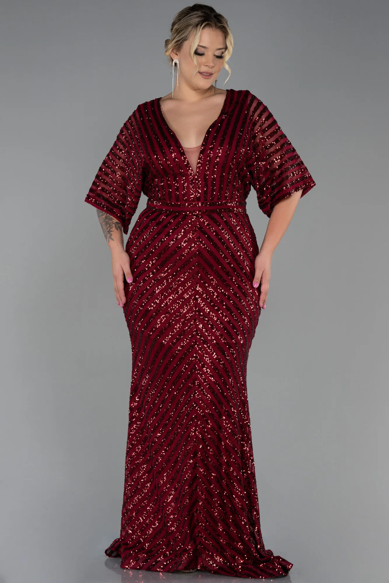 Burgundy-Long Plus Size Evening Dress ABU900
