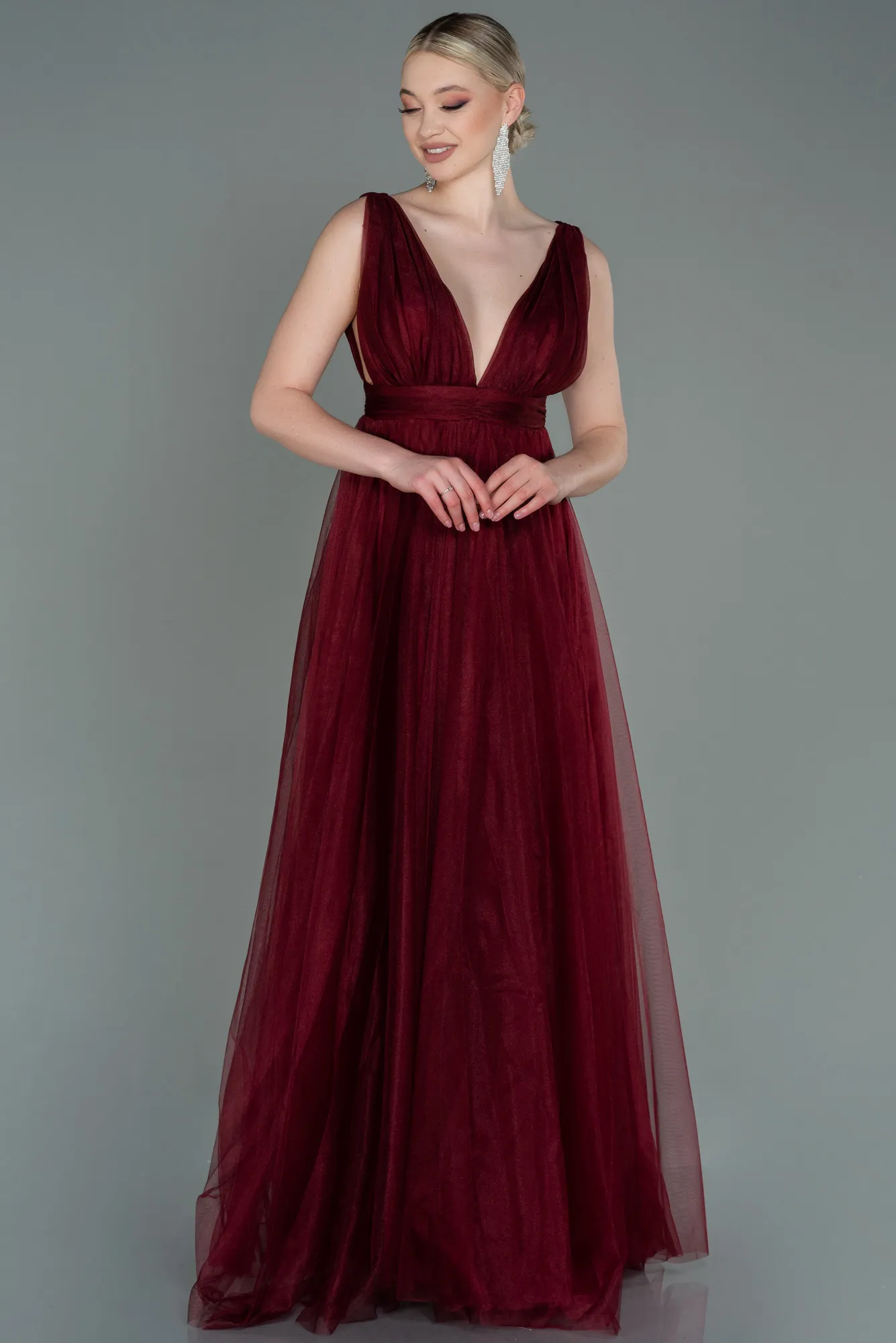 Burgundy-Long Prom Gown ABU3135
