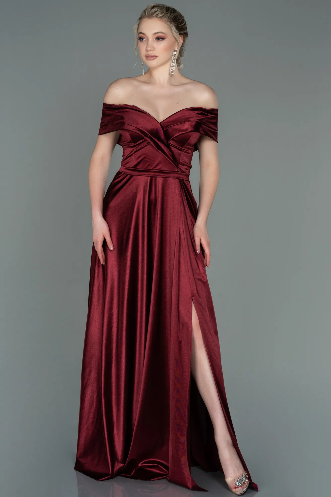 Burgundy-Long Prom Gown ABU3157