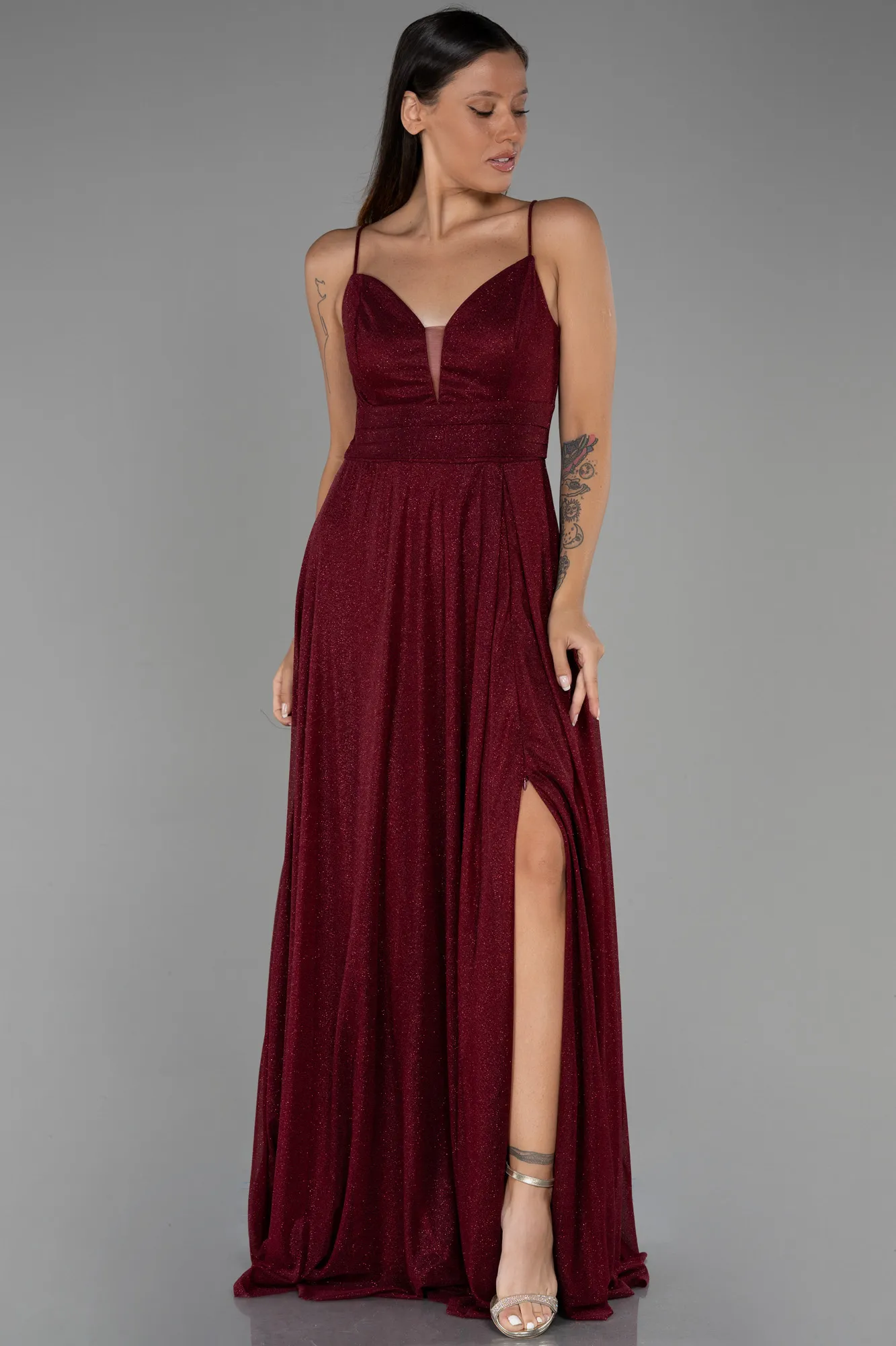 Burgundy-Long Prom Gown ABU3195