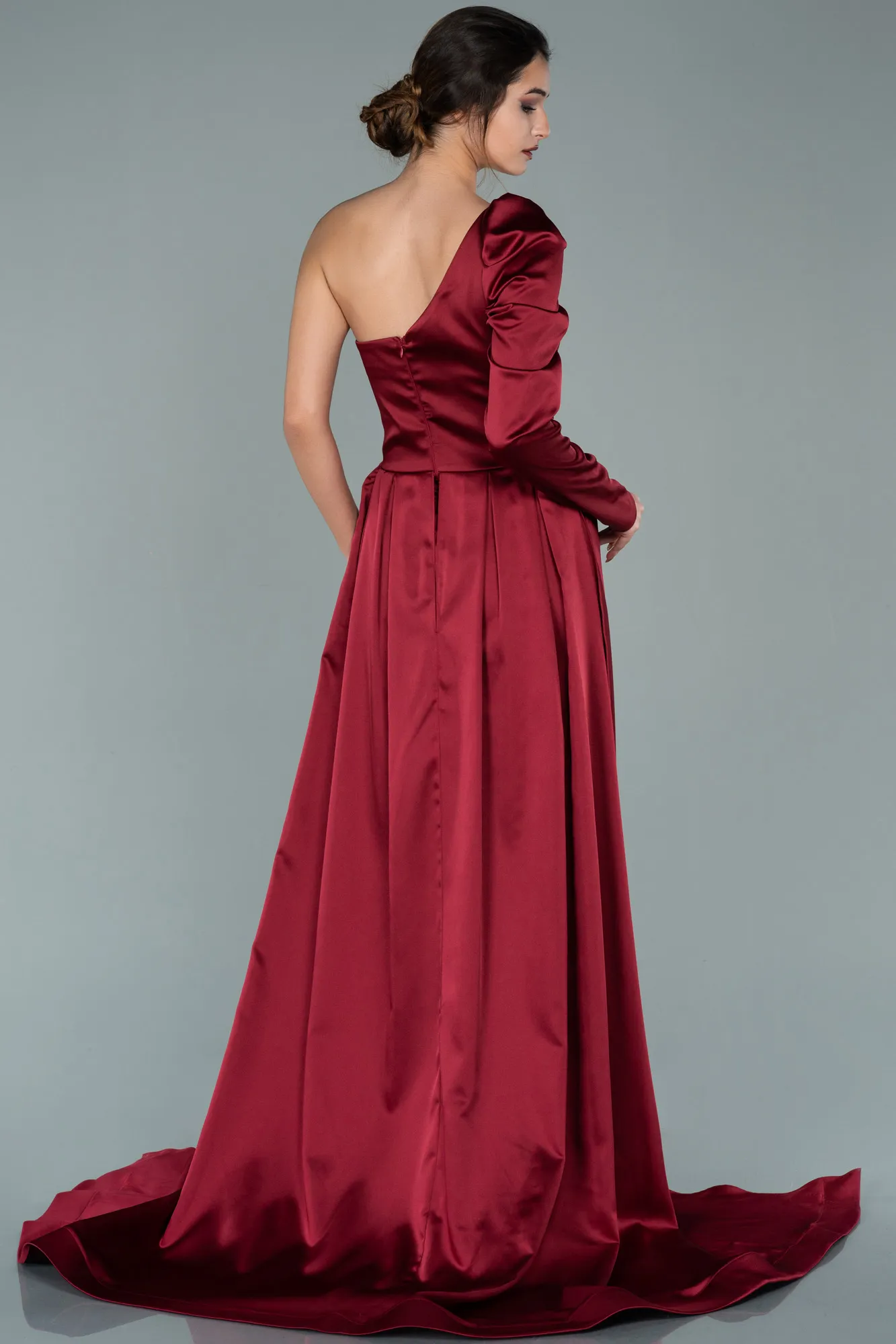 Burgundy-Long Satin Evening Dress ABU1715