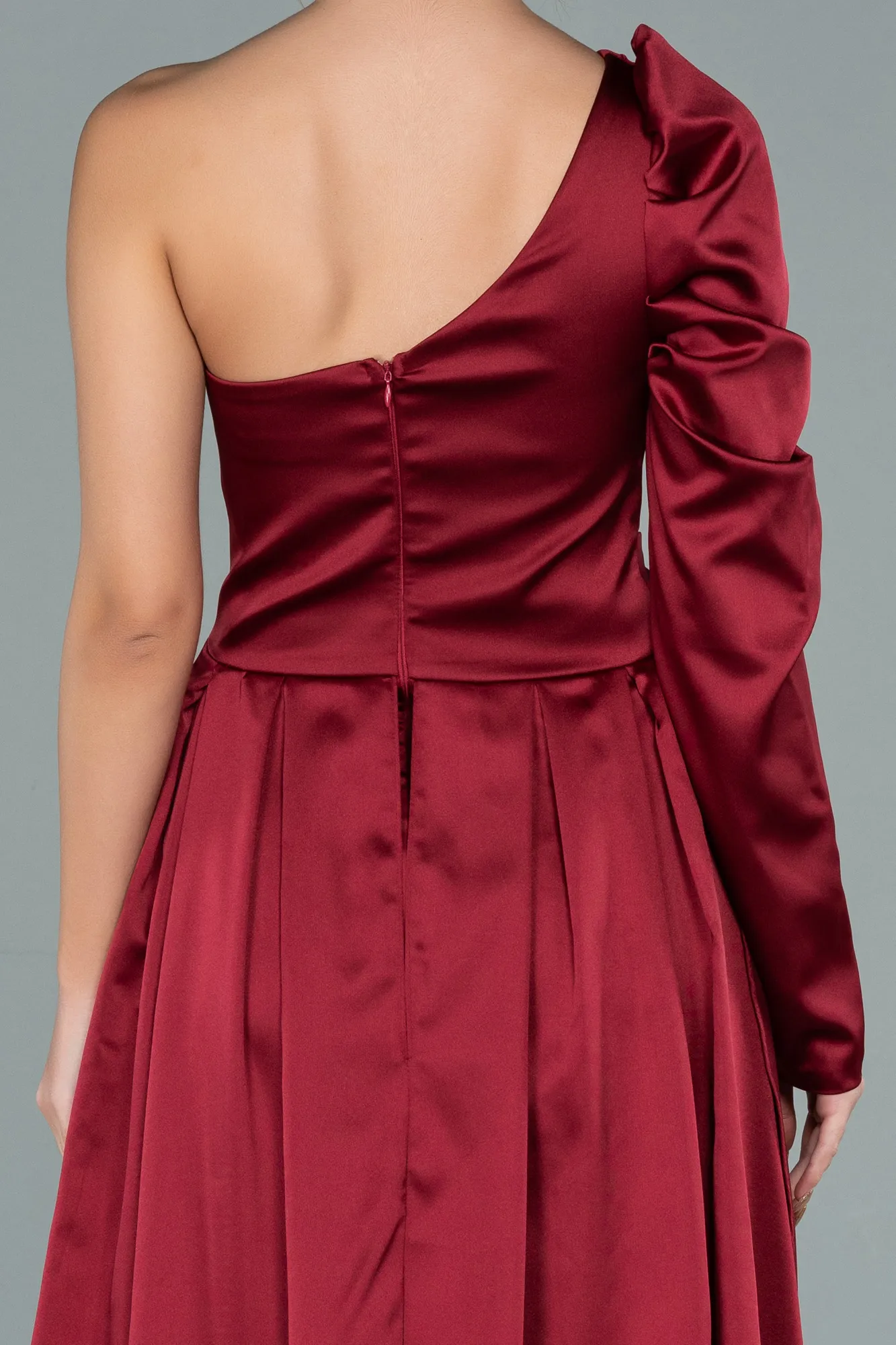 Burgundy-Long Satin Evening Dress ABU1715