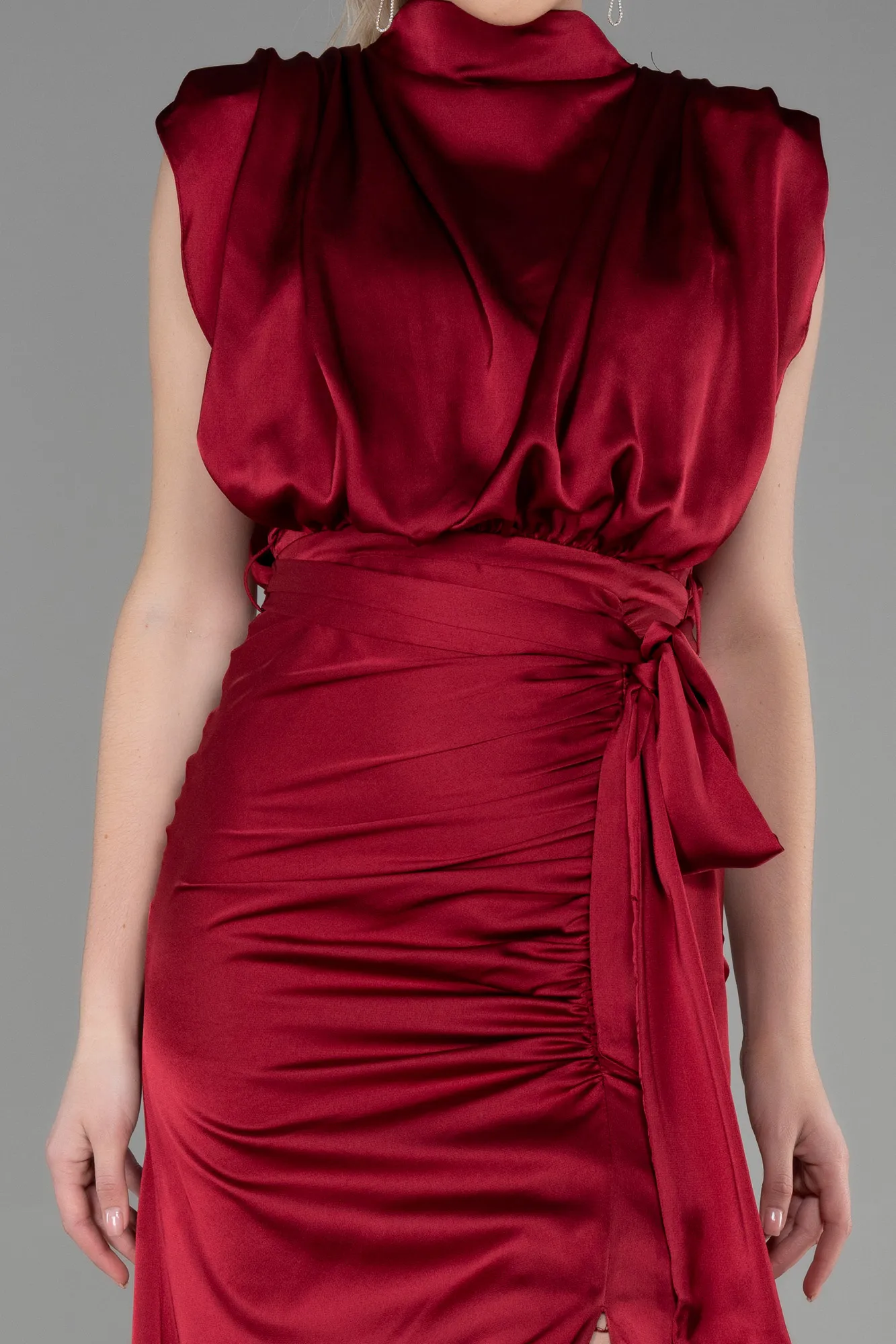 Burgundy-Long Satin Evening Dress ABU2133