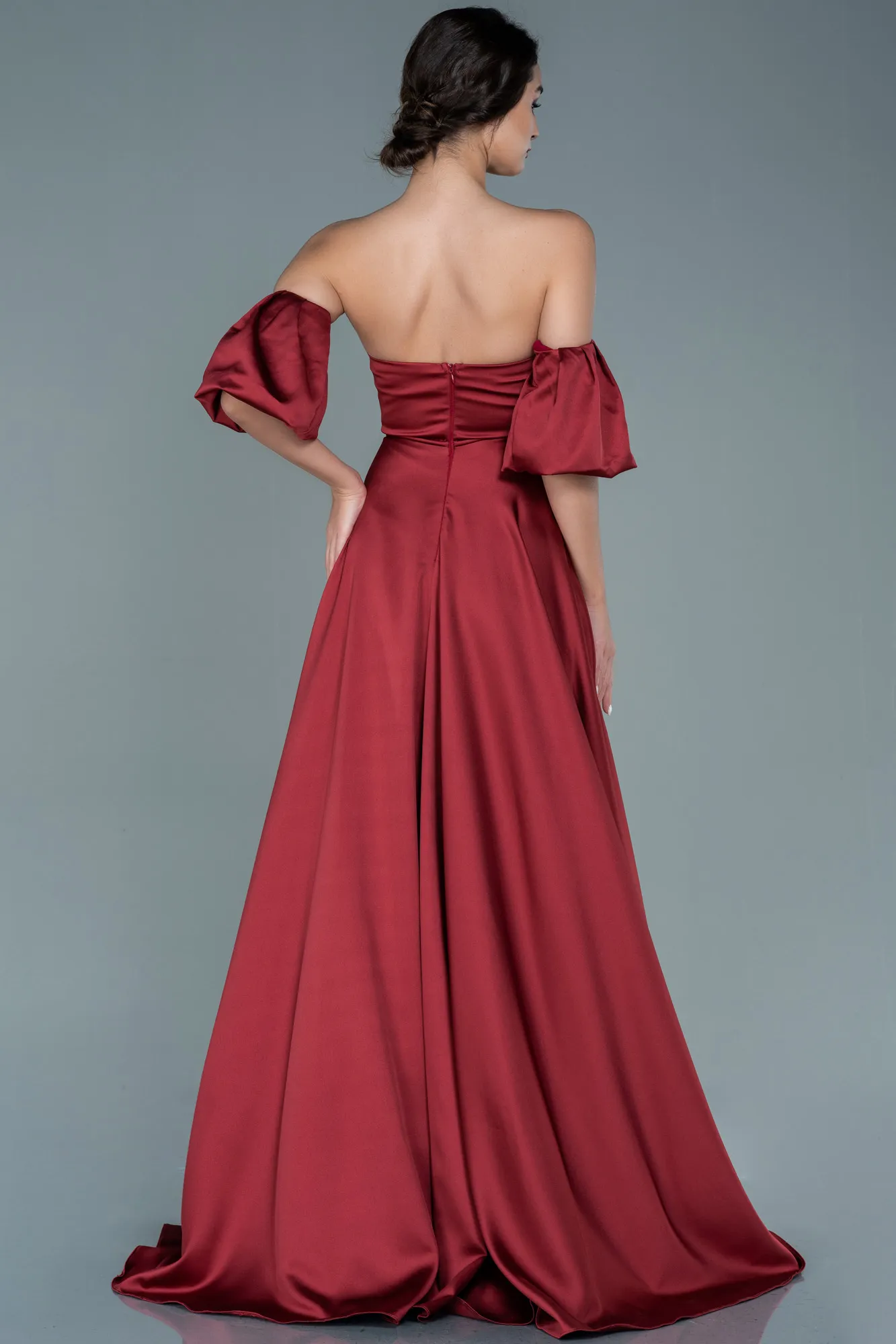 Burgundy-Long Satin Evening Dress ABU2614