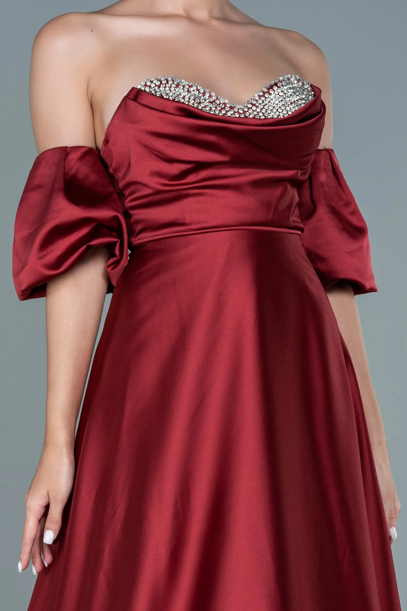 Burgundy-Long Satin Evening Dress ABU2614