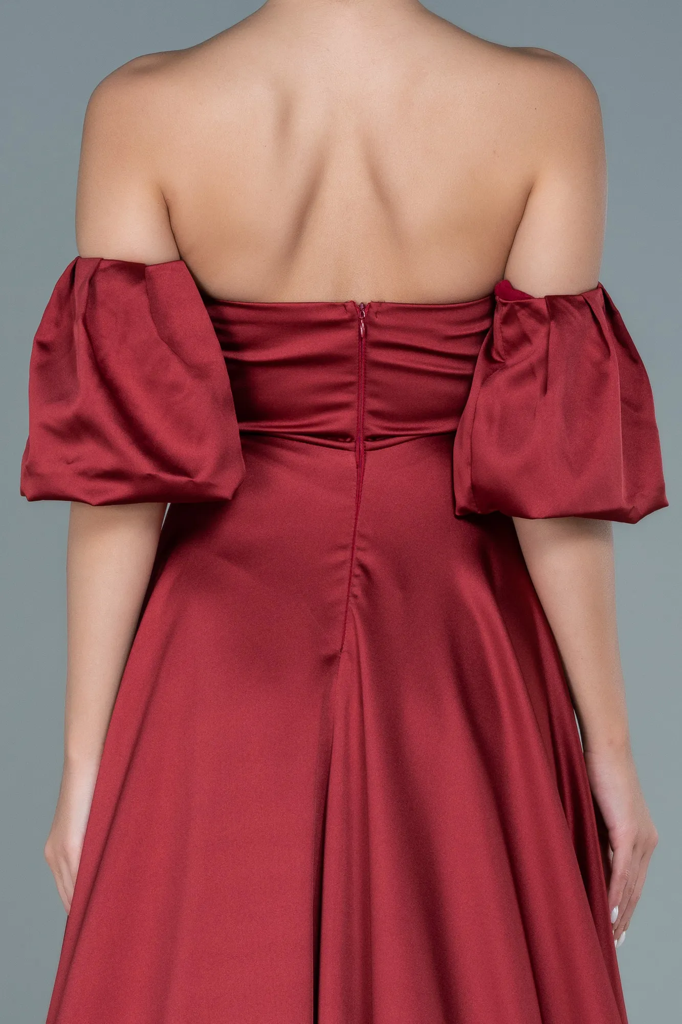 Burgundy-Long Satin Evening Dress ABU2614