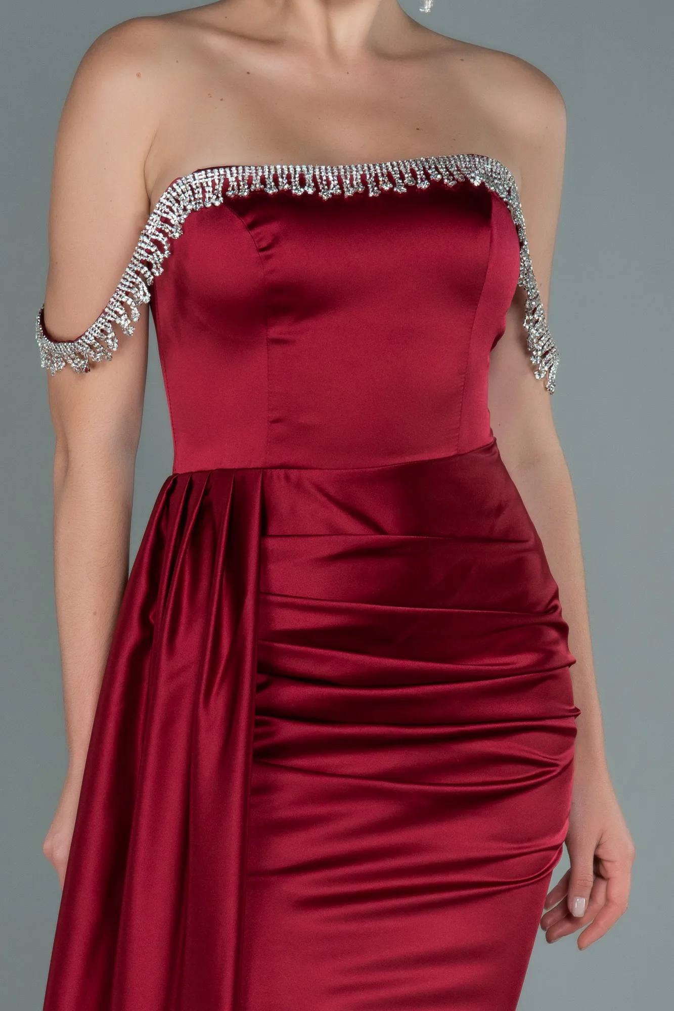 Burgundy-Long Satin Evening Dress ABU2618