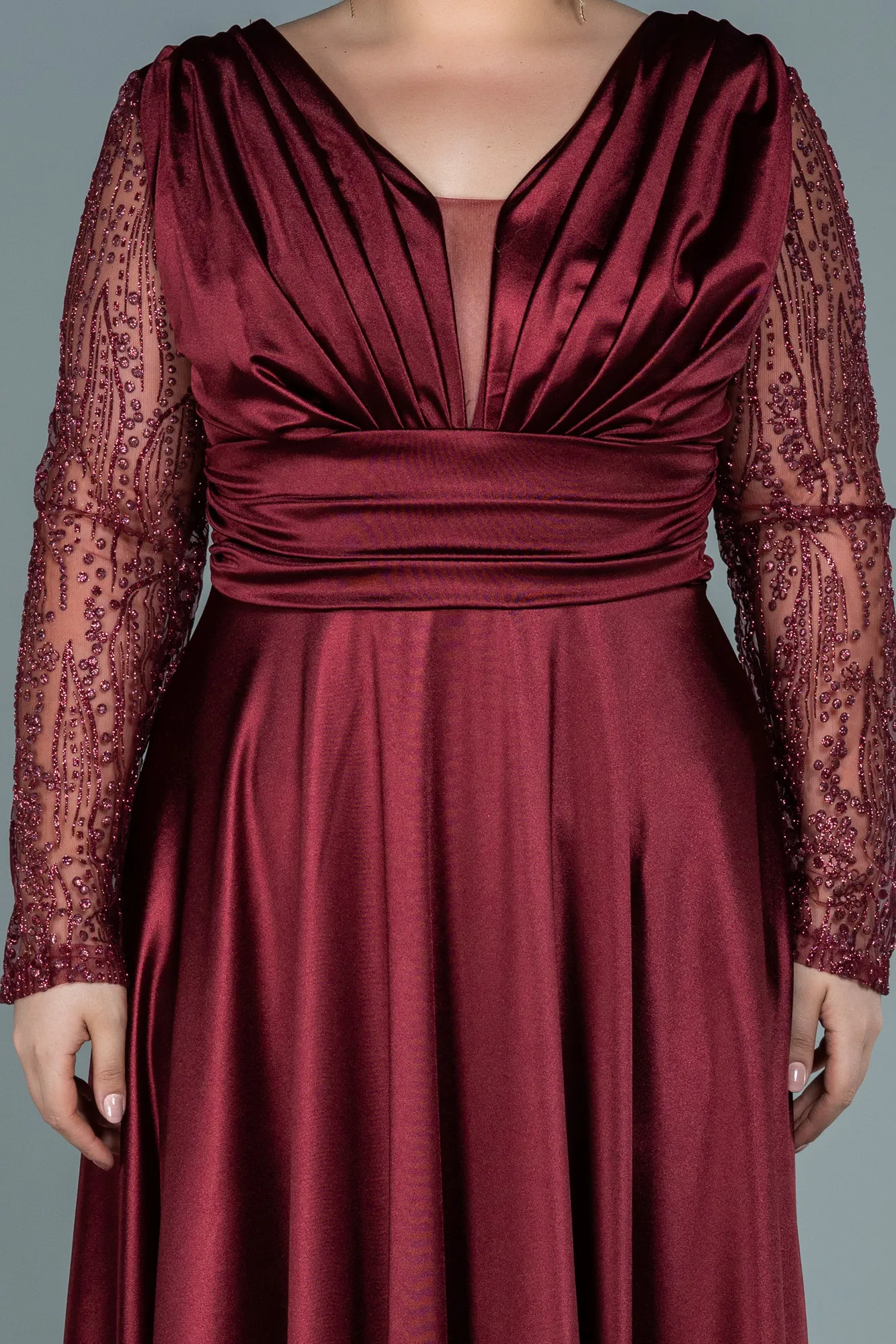 Burgundy-Long Satin Oversized Evening Dress ABU2641