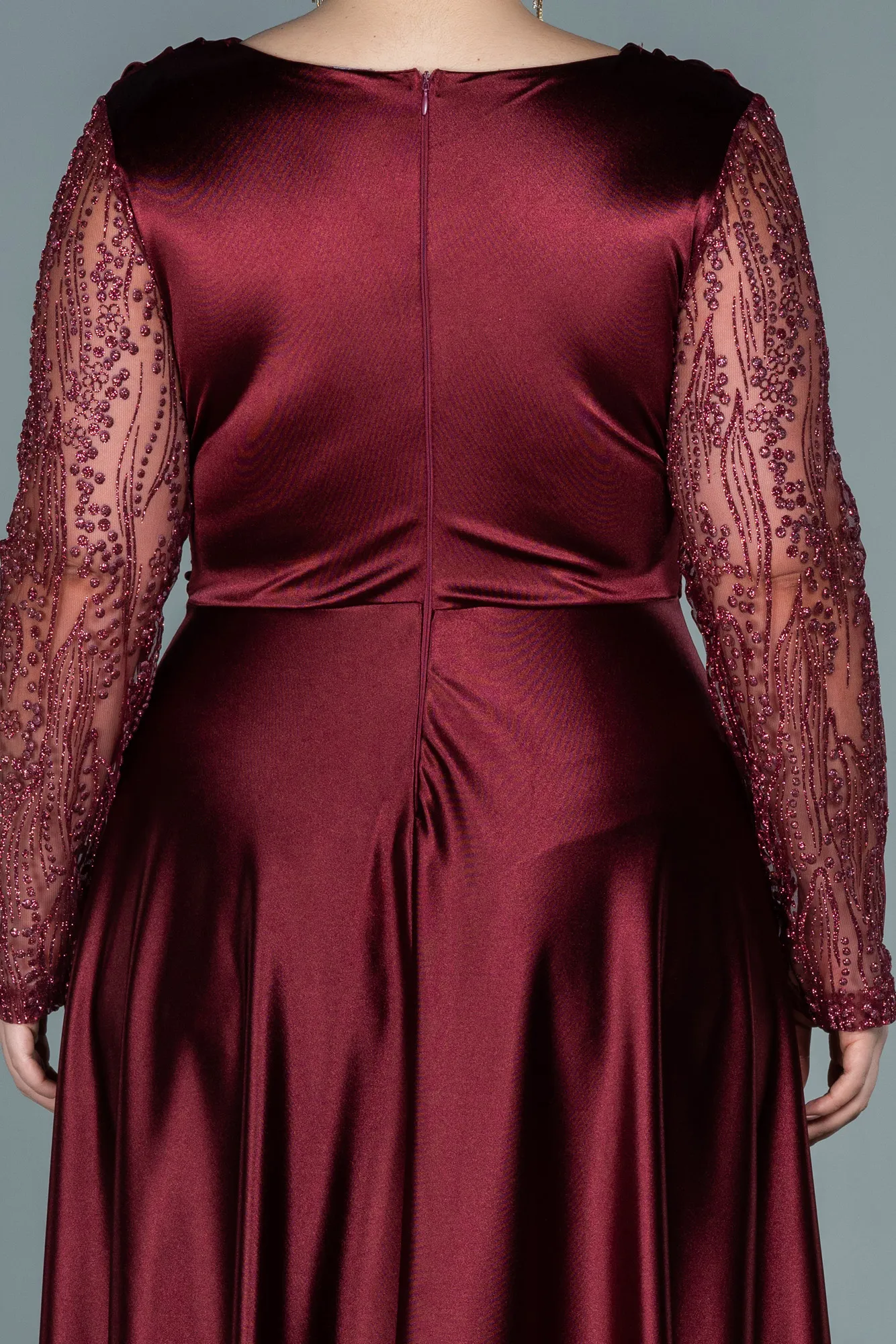 Burgundy-Long Satin Oversized Evening Dress ABU2641