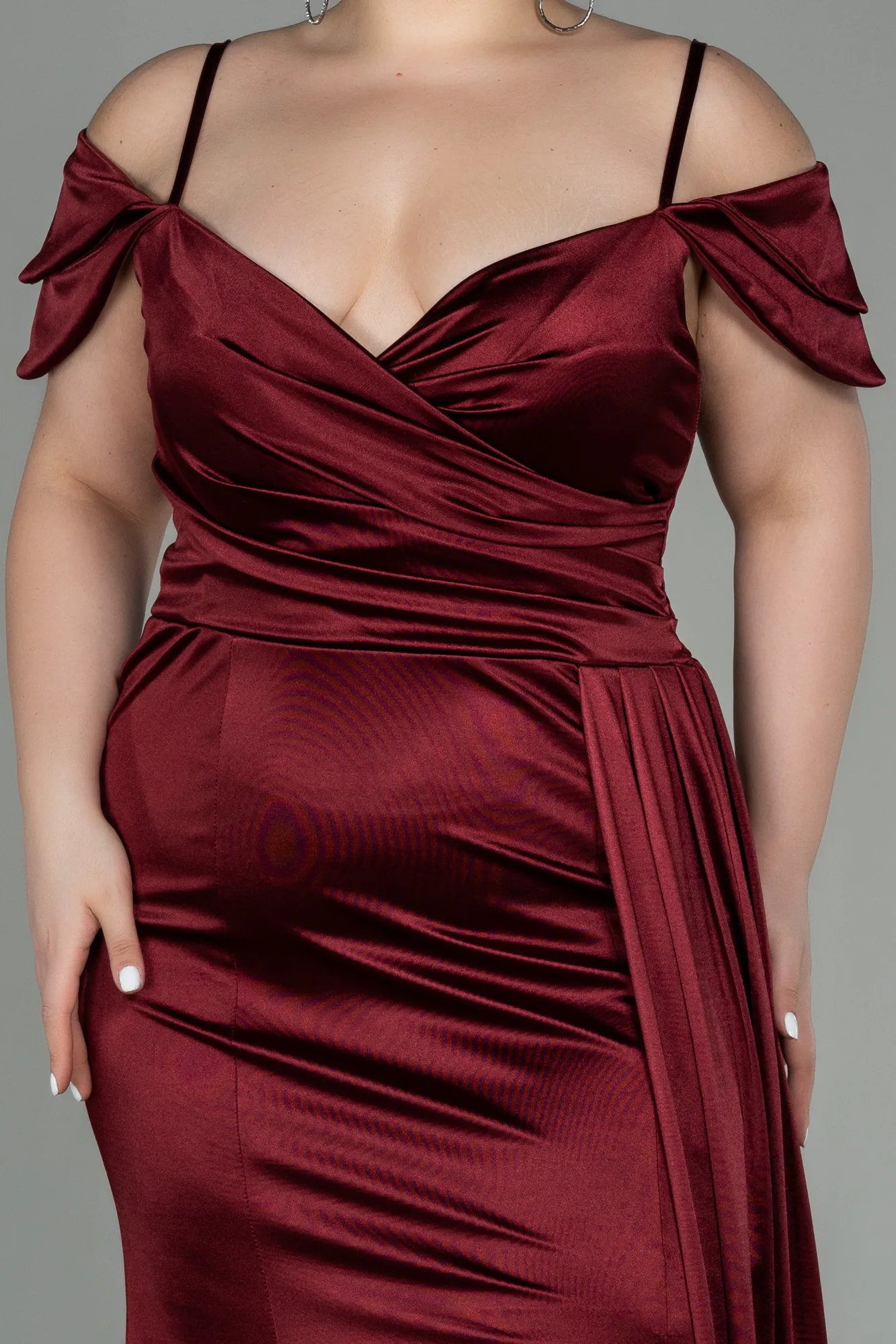 Burgundy-Long Satin Plus Size Evening Dress ABU2855