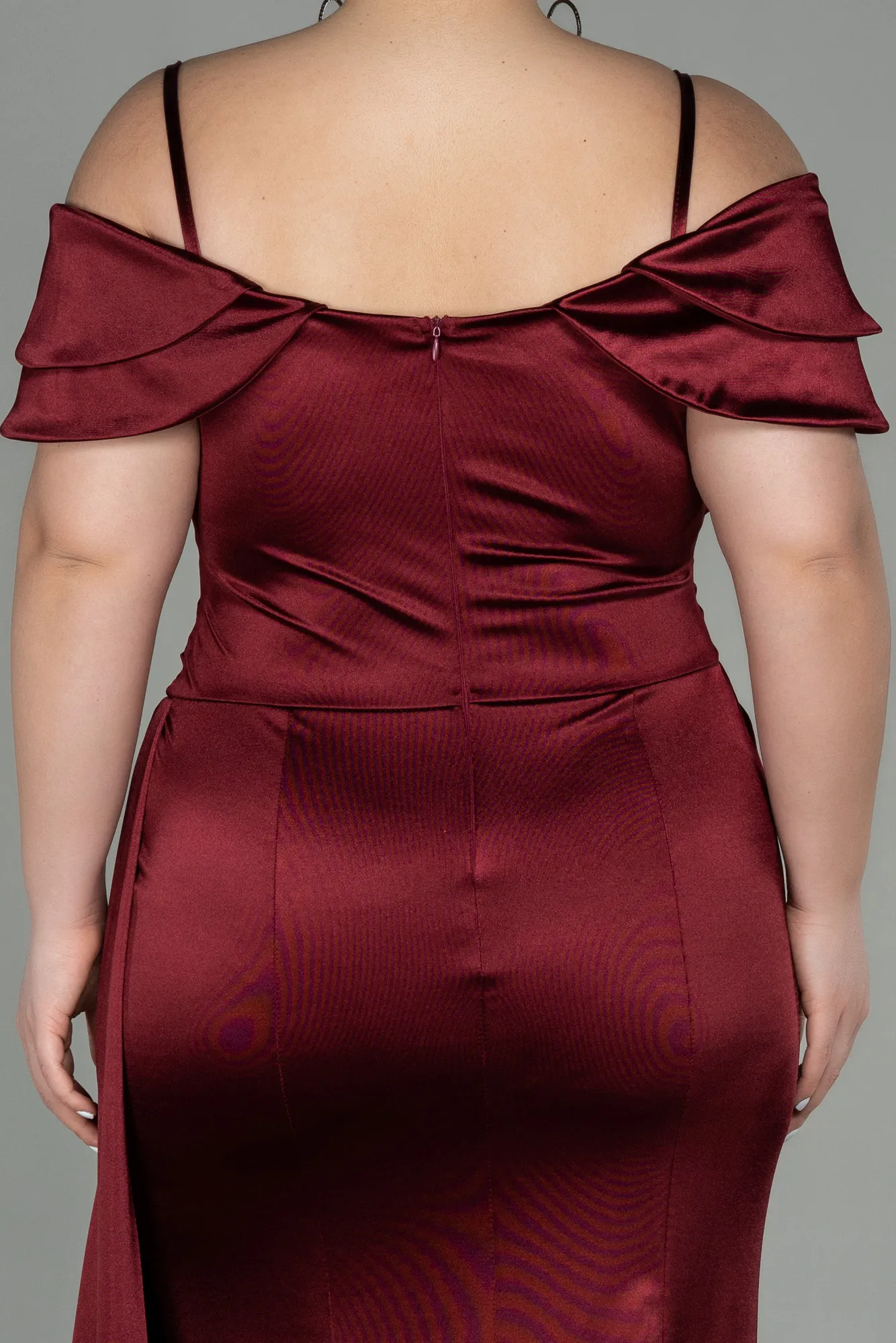 Burgundy-Long Satin Plus Size Evening Dress ABU2855