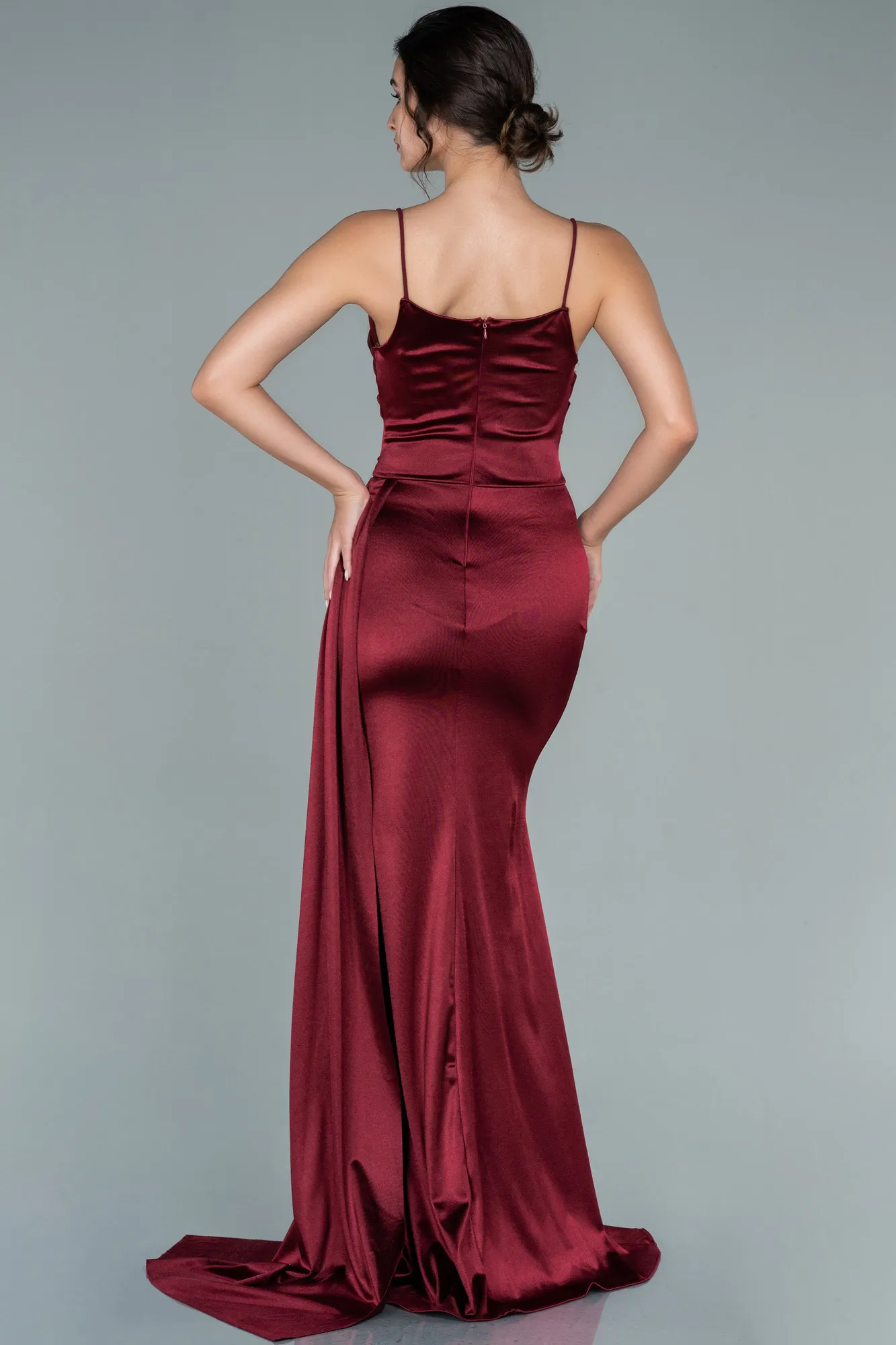 Burgundy-Long Satin Prom Gown ABU2539