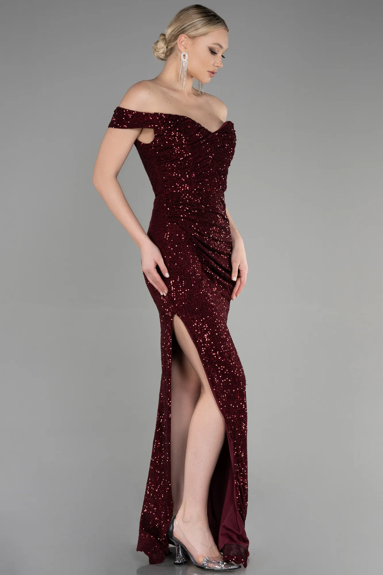 Burgundy-Long Scaly Mermaid Evening Dress ABU3202