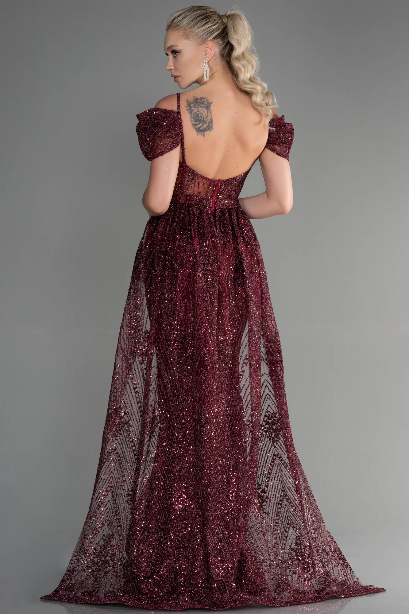 Burgundy-Long Scaly Mermaid Evening Dress ABU3452