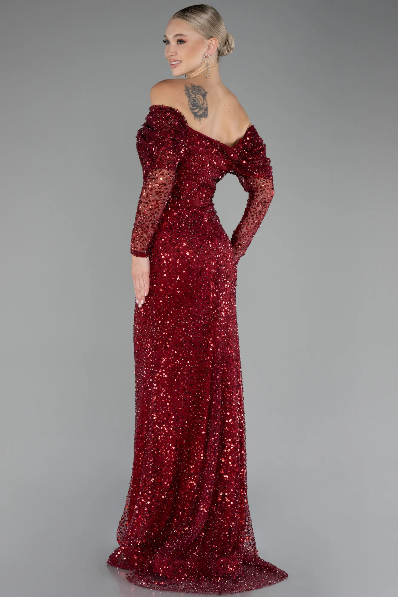 Burgundy-Long Scaly Mermaid Evening Gown ABU3985