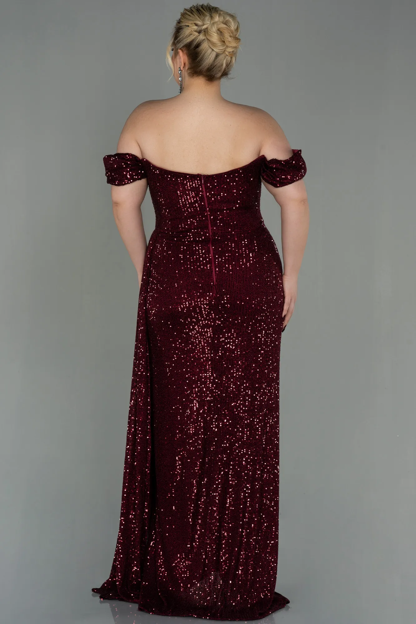 Burgundy-Long Scaly Plus Size Evening Dress ABU2973