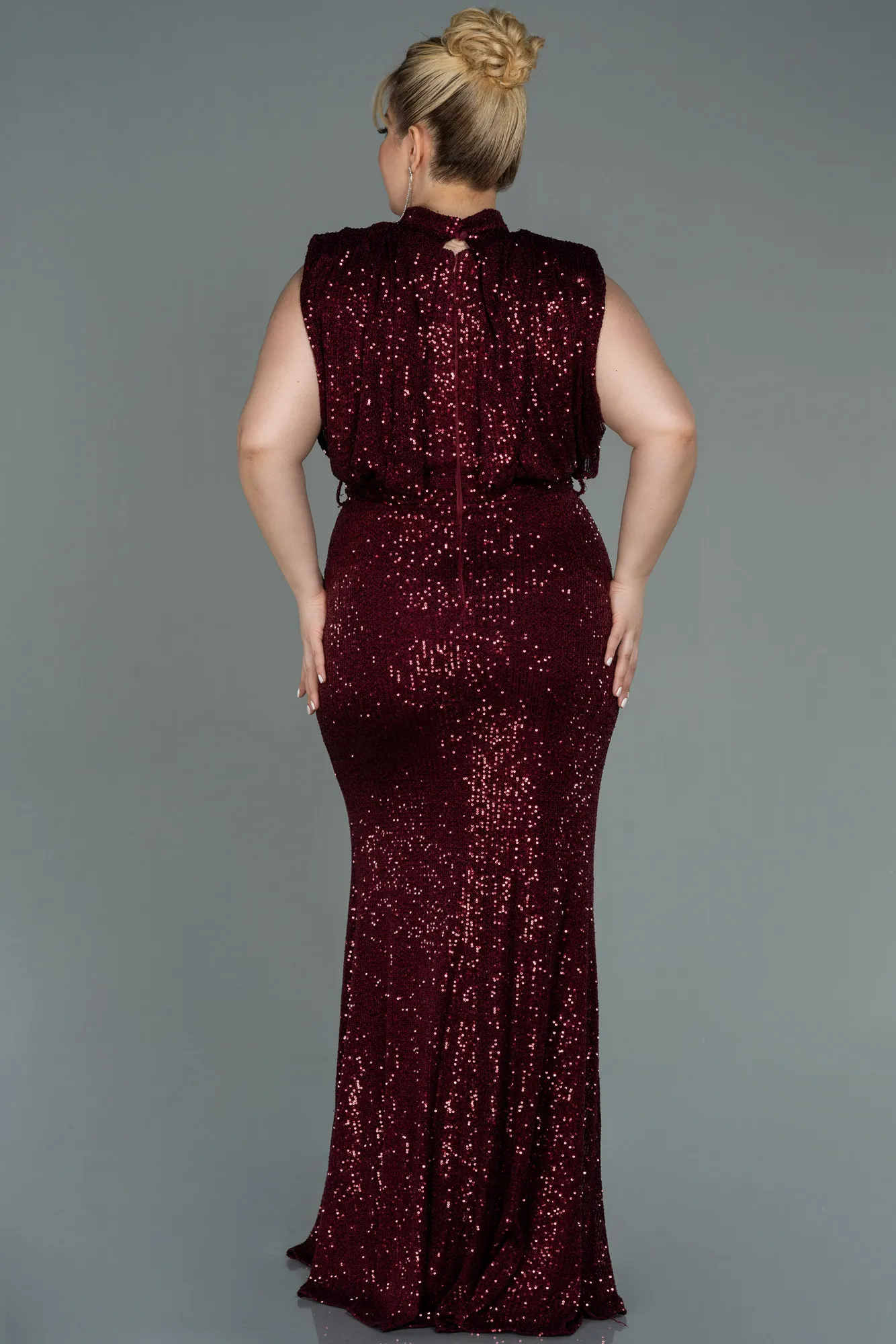 Burgundy-Long Scaly Plus Size Evening Dress ABU3115