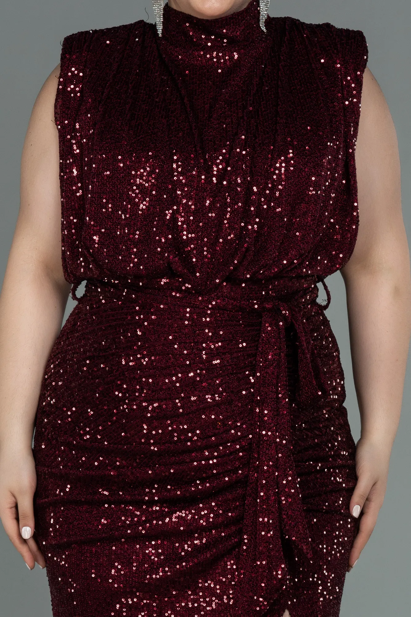 Burgundy-Long Scaly Plus Size Evening Dress ABU3115