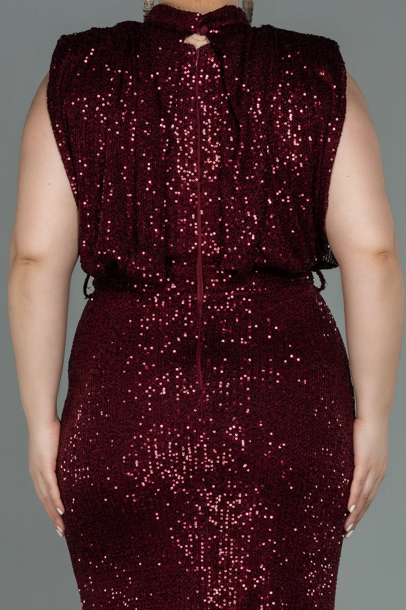 Burgundy-Long Scaly Plus Size Evening Dress ABU3115