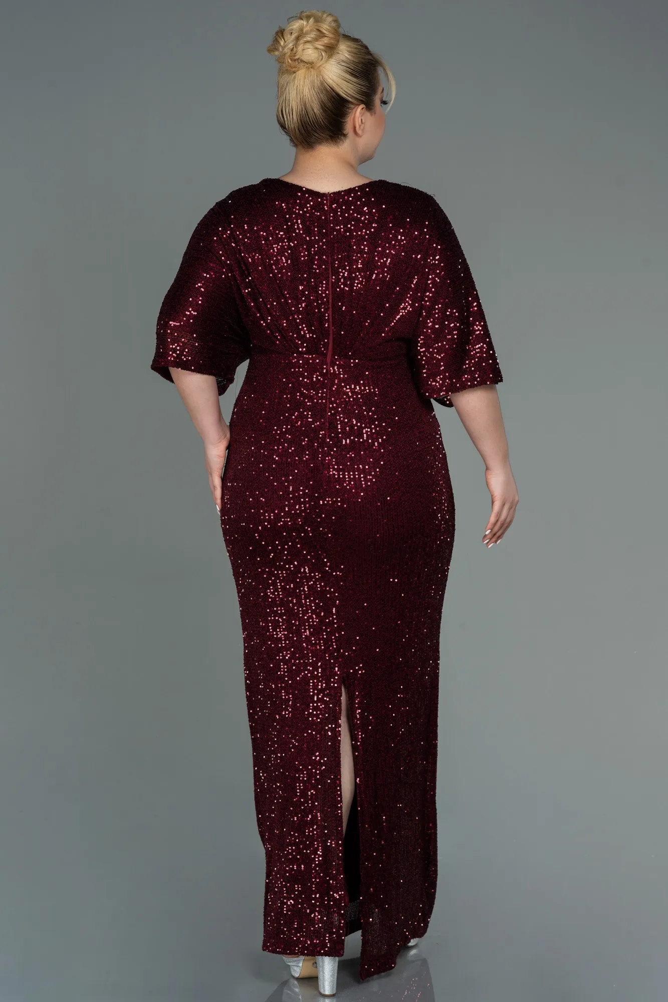 Burgundy-Long Scaly Plus Size Evening Dress ABU3123