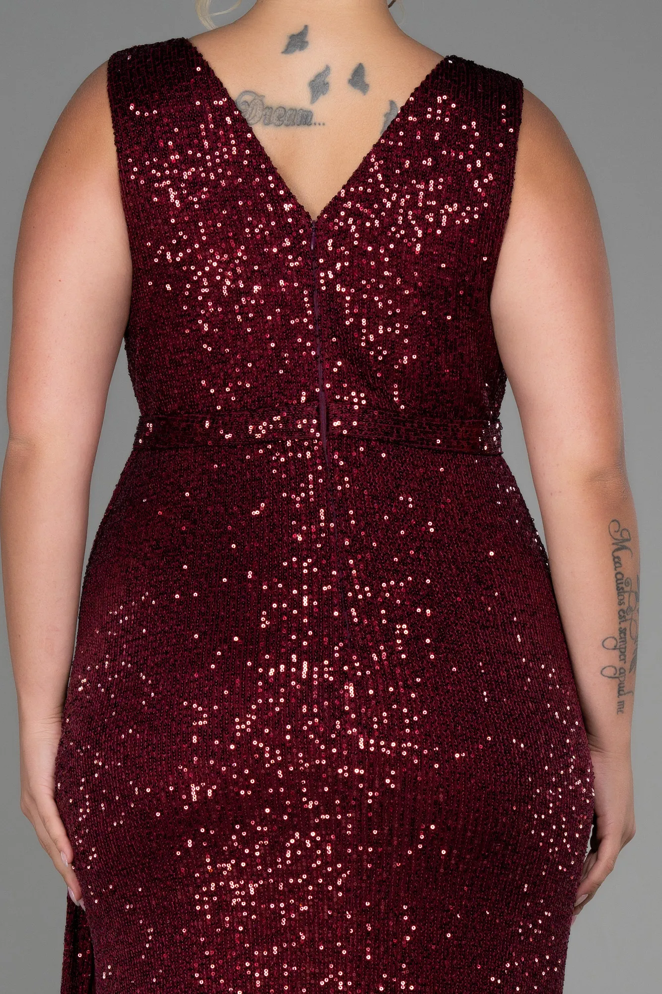 Burgundy-Long Scaly Plus Size Evening Dress ABU3194