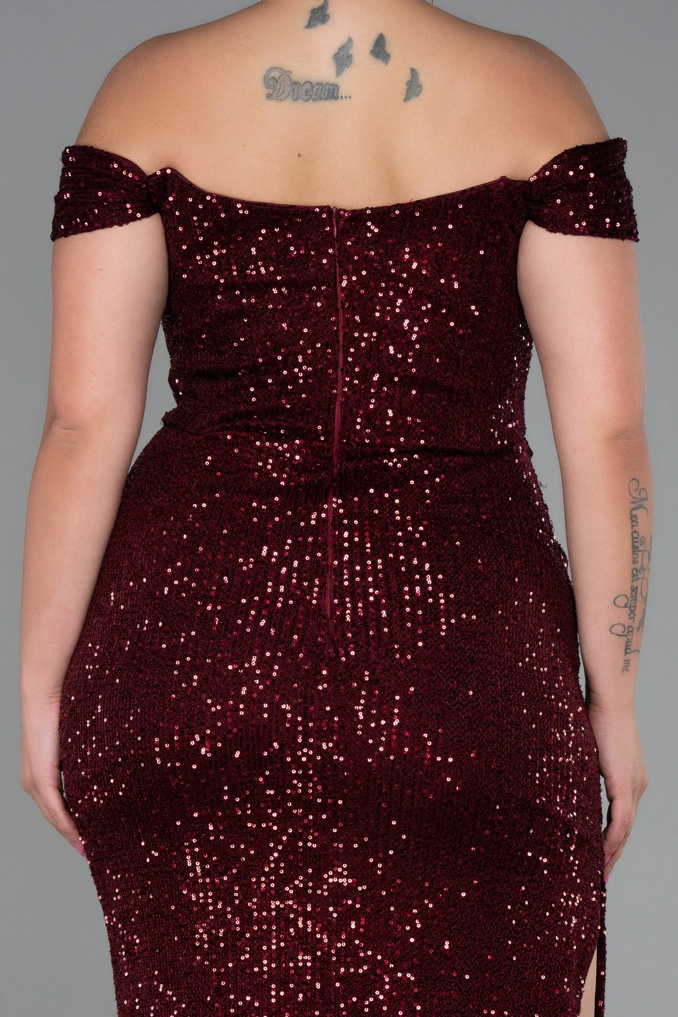 Burgundy-Long Scaly Plus Size Evening Dress ABU3203