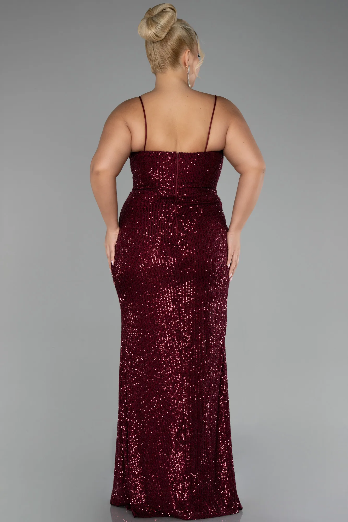 Burgundy-Long Scaly Plus Size Evening Dress ABU3322