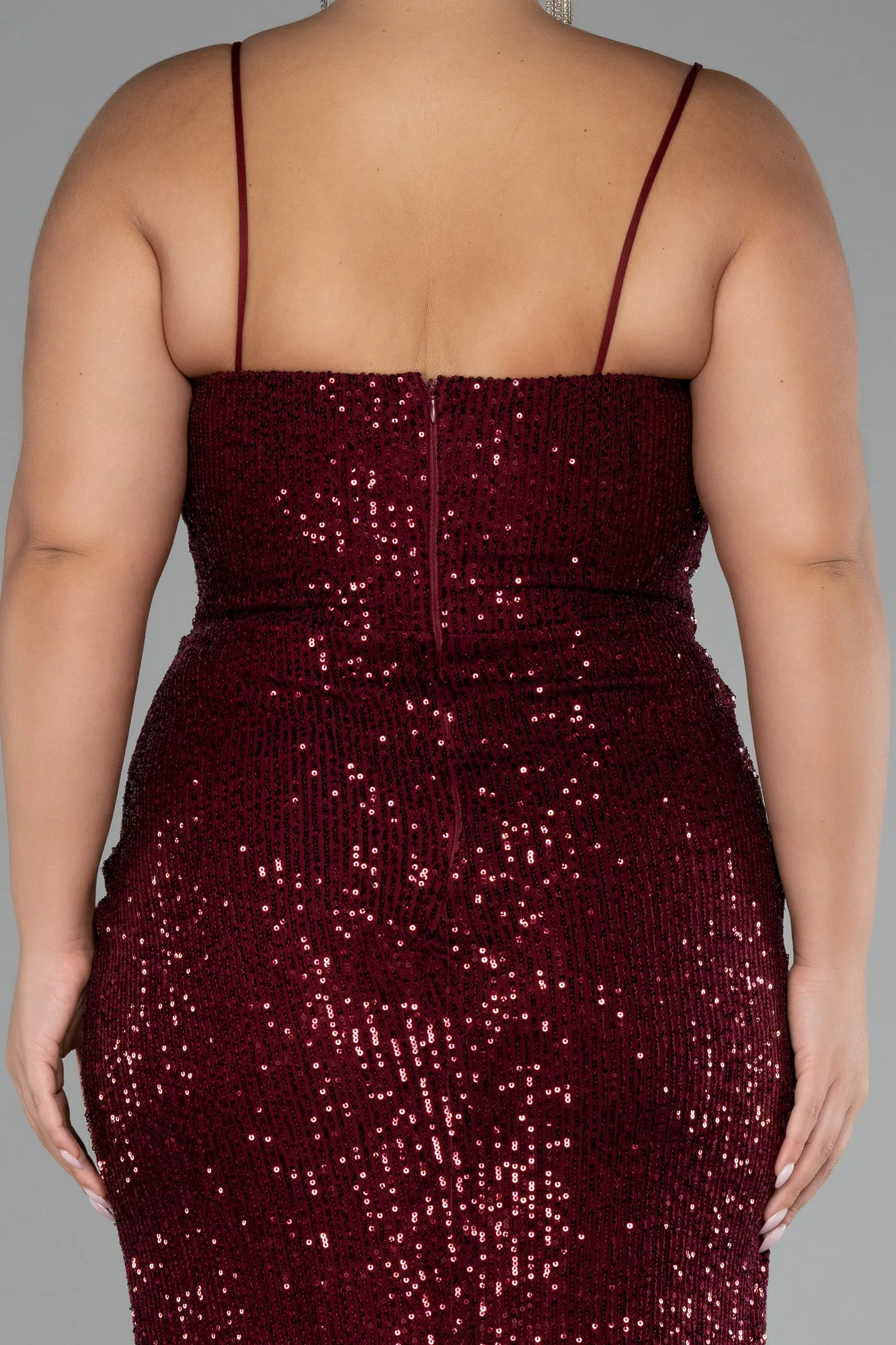 Burgundy-Long Scaly Plus Size Evening Dress ABU3322