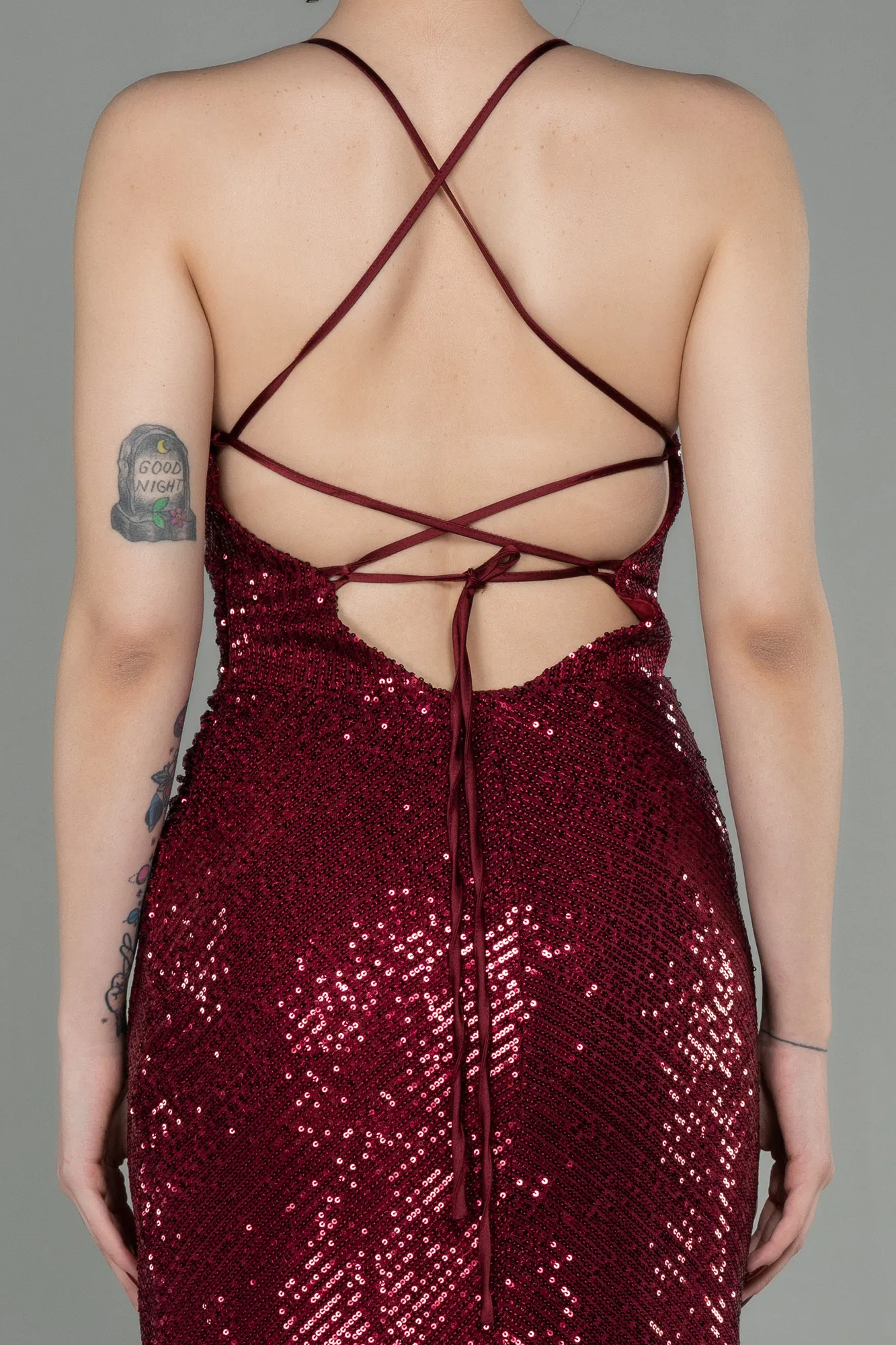 Burgundy-Long Scaly Prom Gown ABU2955