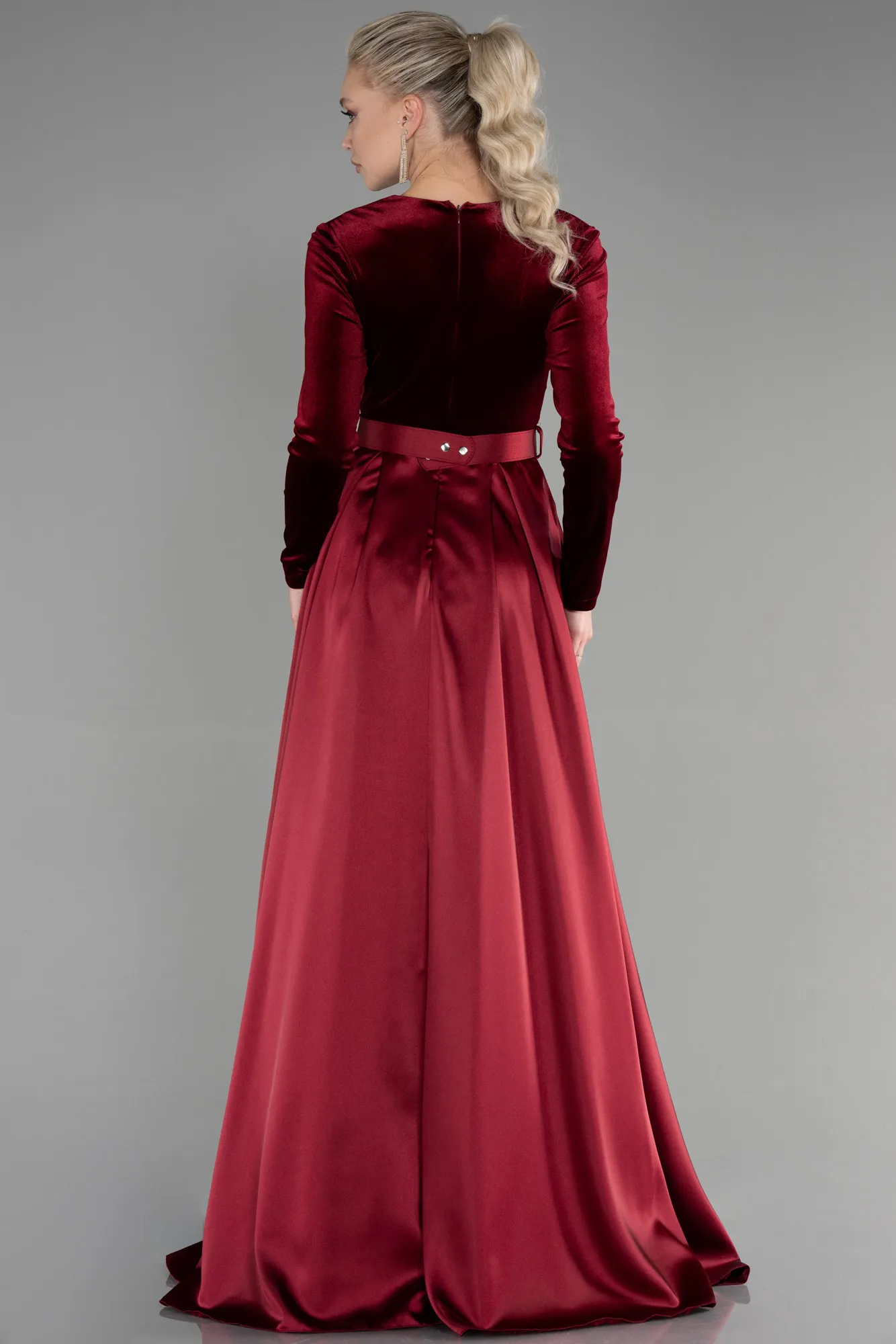 Burgundy-Long Velvet Evening Dress ABU1523