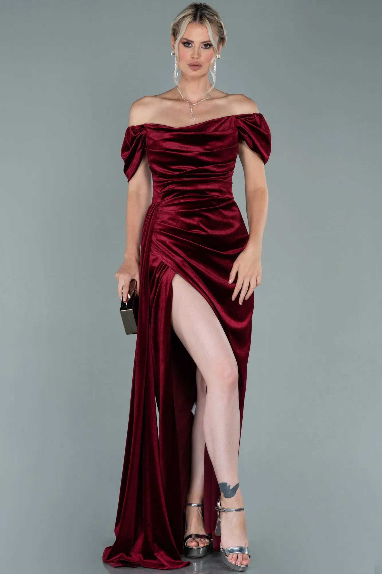 Burgundy-Long Velvet Evening Dress ABU1990