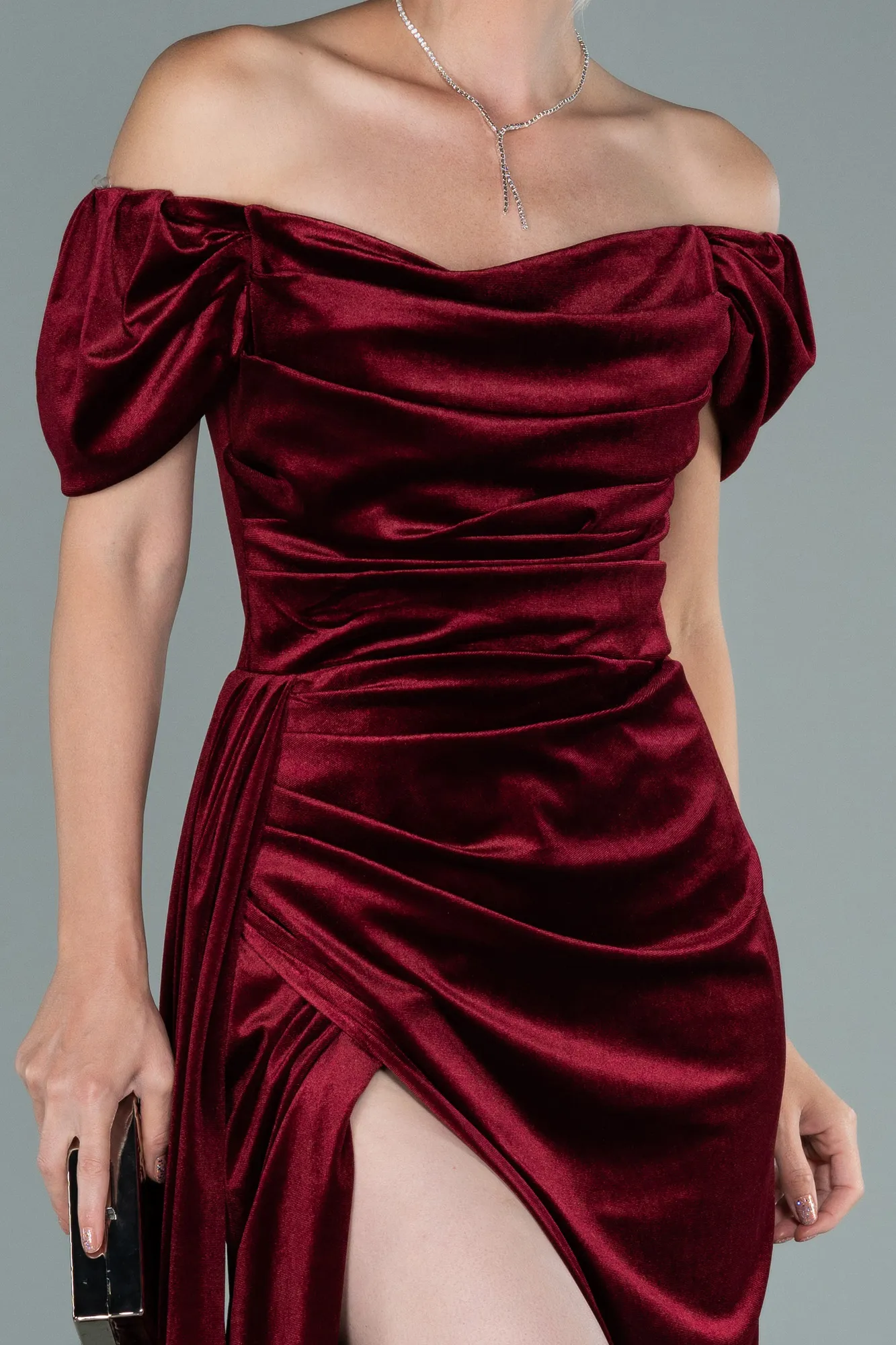 Burgundy-Long Velvet Evening Dress ABU1990