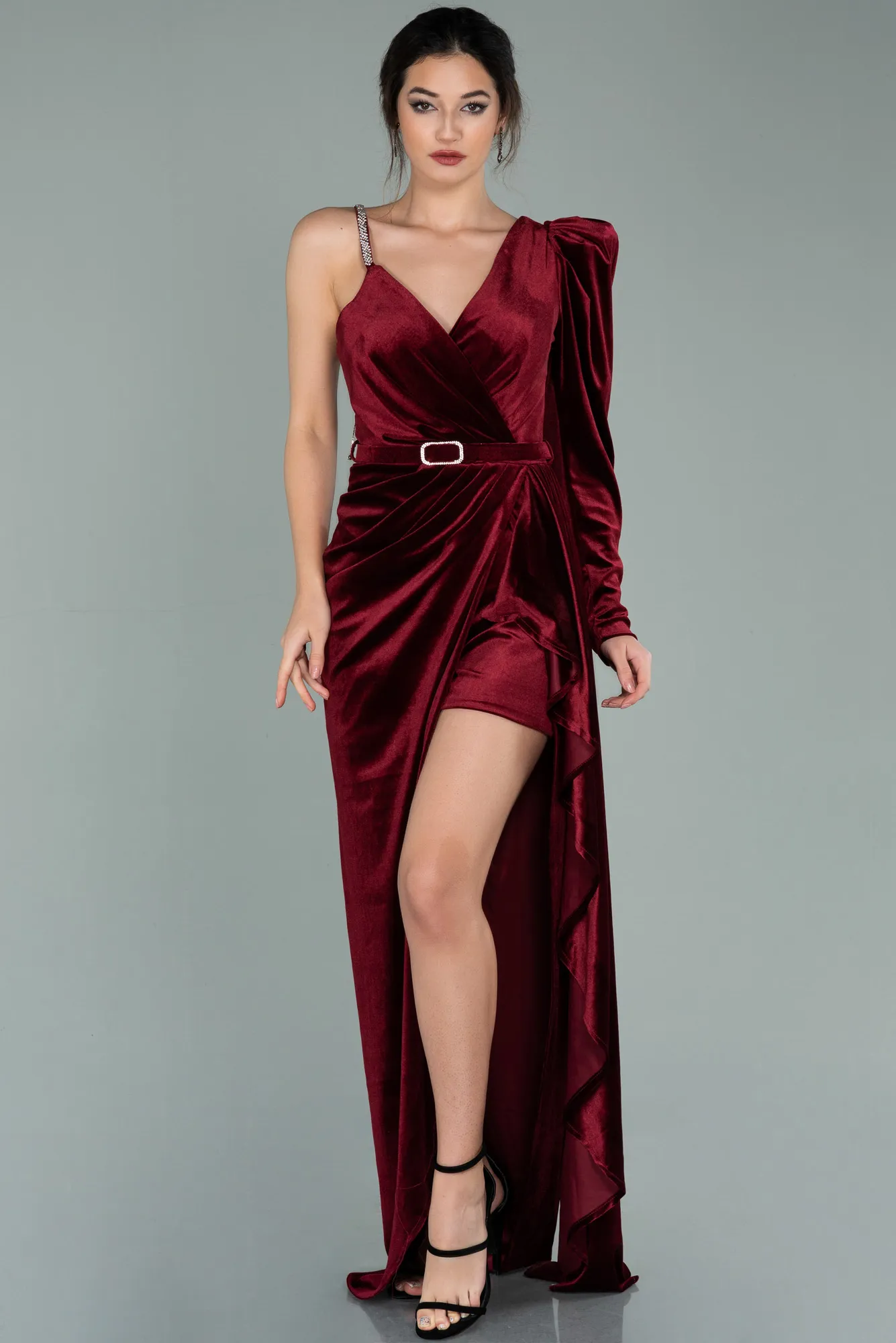Burgundy-Long Velvet Evening Dress ABU2074
