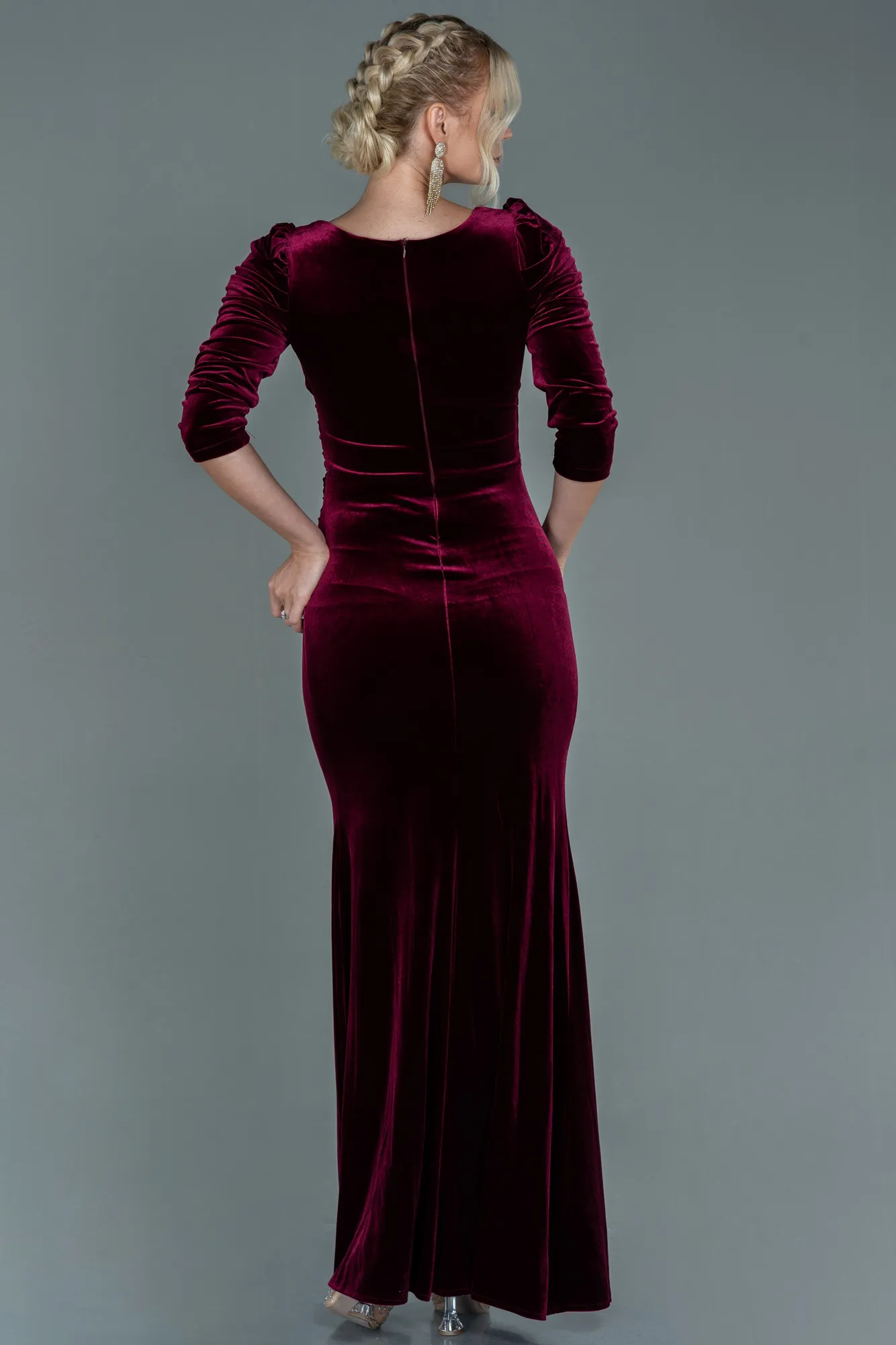 Burgundy-Long Velvet Evening Dress ABU2604