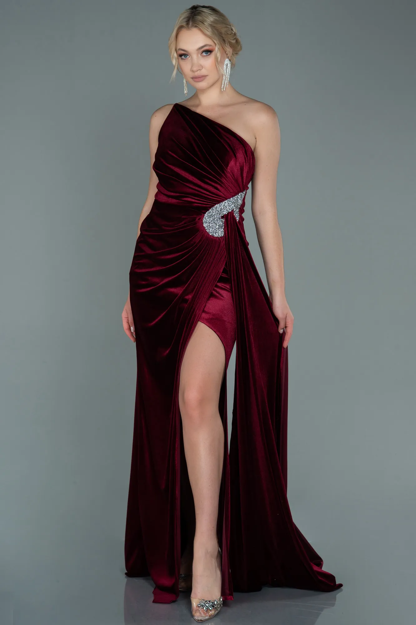 Burgundy-Long Velvet Evening Dress ABU2626