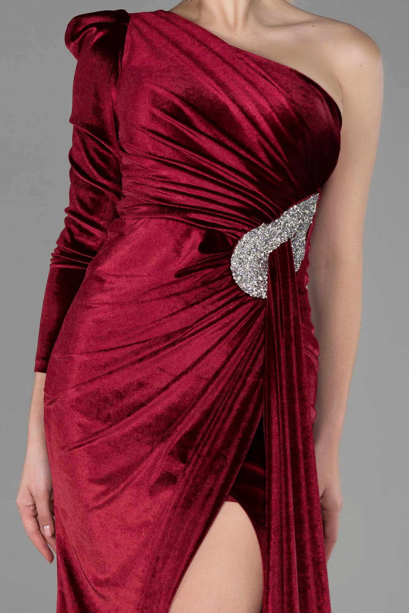 Burgundy-Long Velvet Evening Dress ABU2655