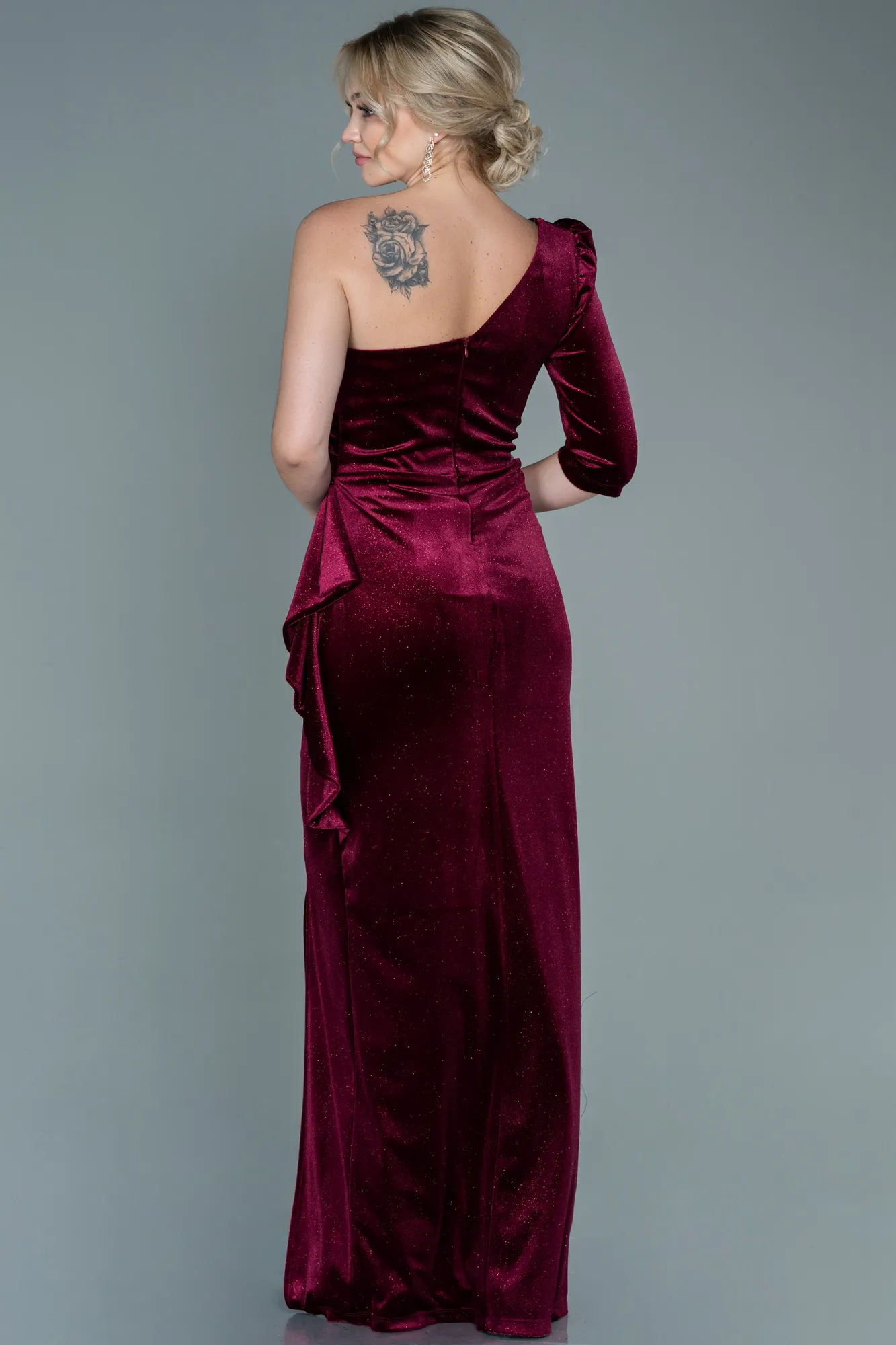 Burgundy-Long Velvet Evening Dress ABU2666